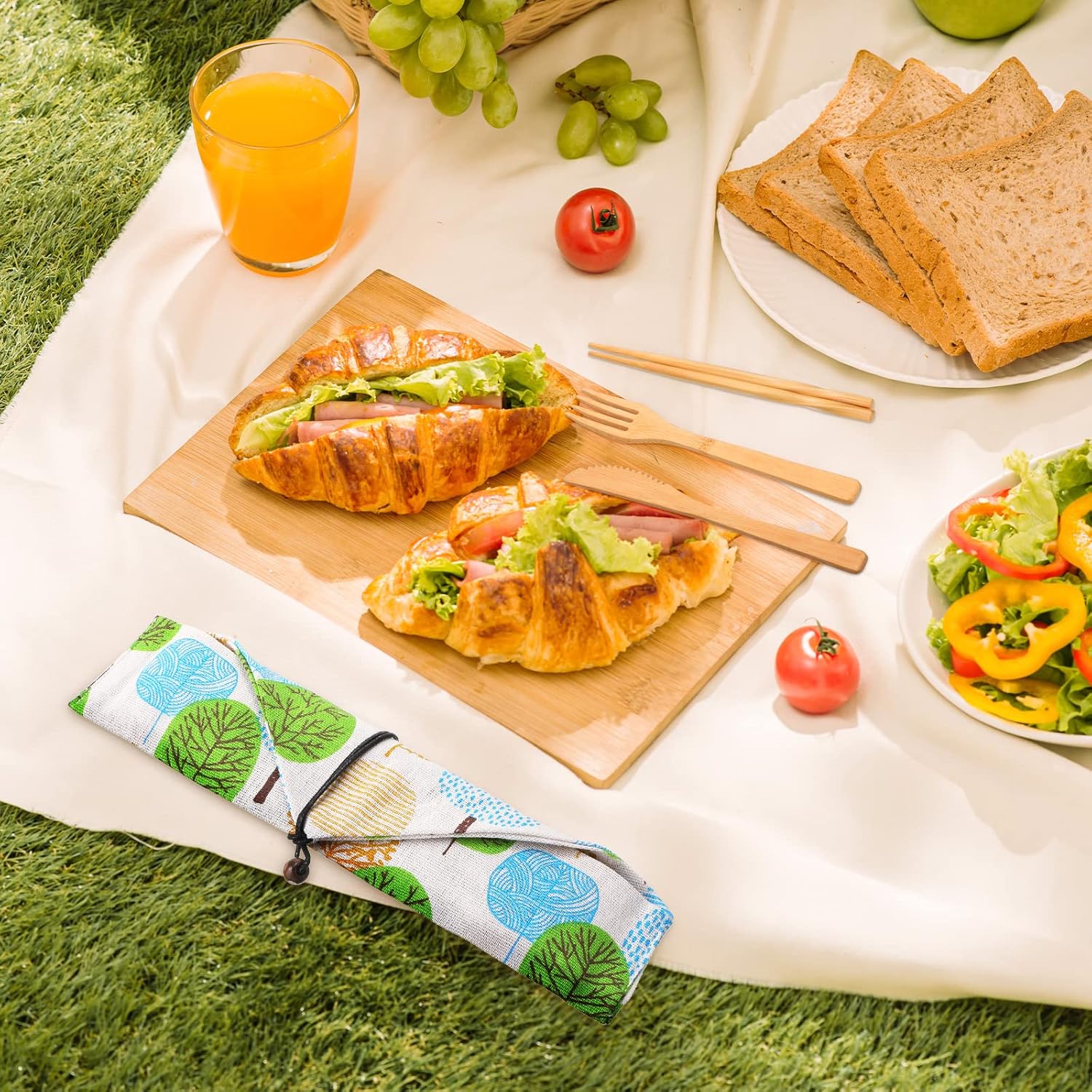 Boao 4 Sets Bamboo Utensils Wooden Utensils Set Reusable Cutlery Travel Chopsticks Fork Spoon Straw Portable Utensil Case for Travel Hiking Picnic Camping Cooking Office Kitchen (Natural Style) - Image 5