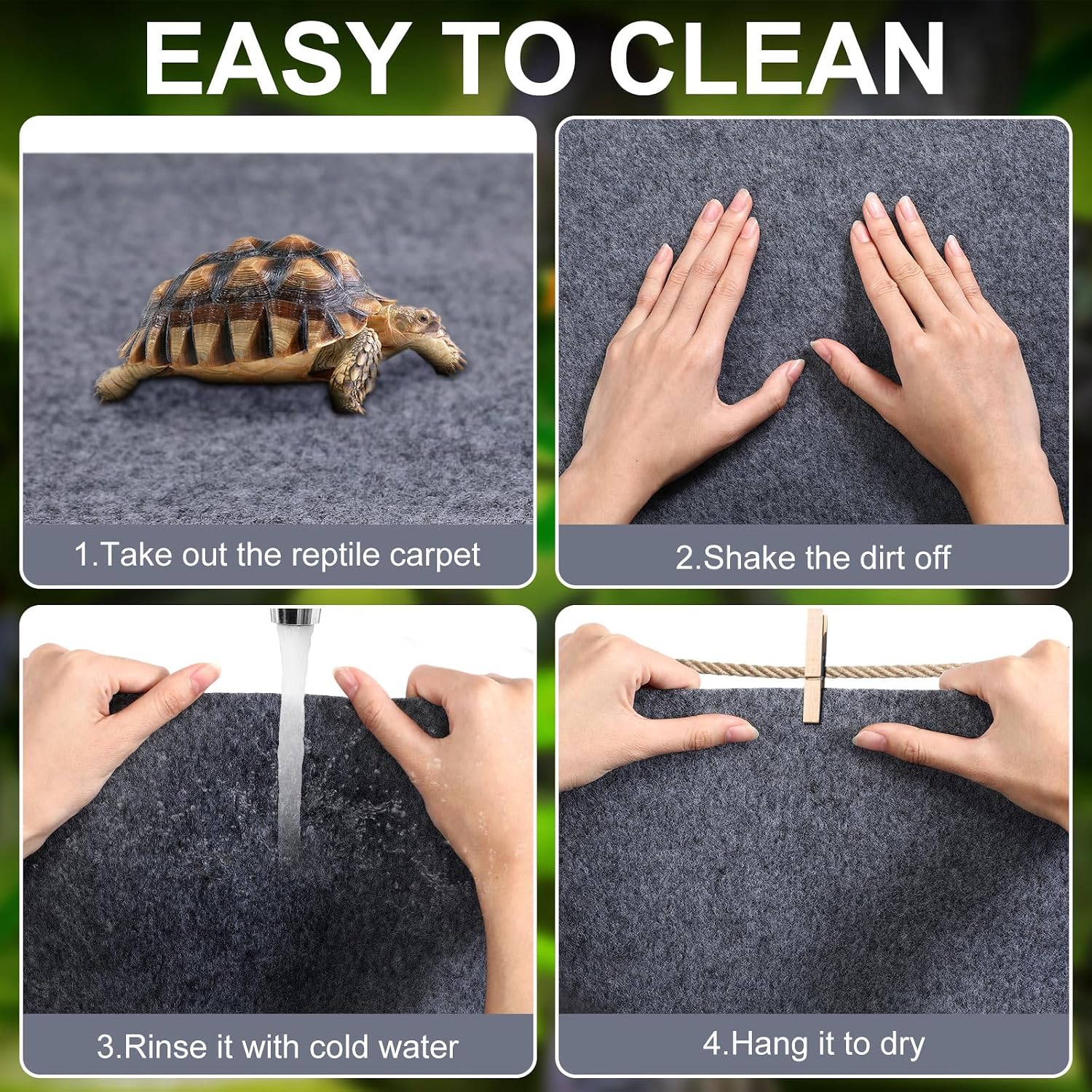 Haull 4 Pcs 24" x 47" Reptile Carpet Pet Terrarium Floor Liners Bedding Substrate Liner Supplies Reptile Cage Mat Tank Accessories for Lizard Bearded Dragon Tortoise Snake Leopard (Grey) - Image 8