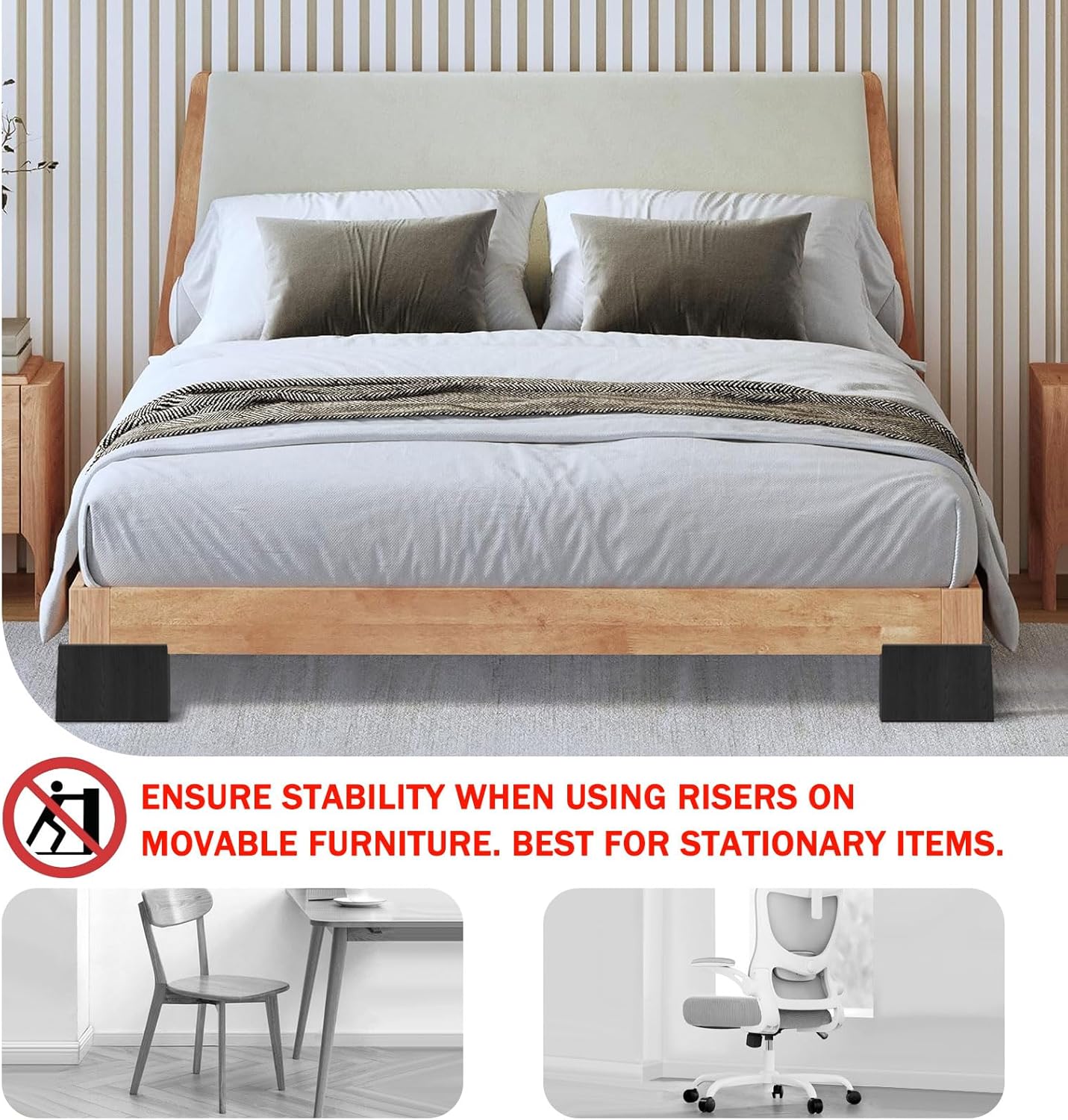 ANNKUT Bed Risers 5 Inch Heavy Duty,Oversized Couch Risers, Extra Wide Furniture Risers for Sofa Table Desk Headboard Chair Lifting,Rectangular Risering Blocks Support 11000 lbs(4 Pack Black) - Image 5