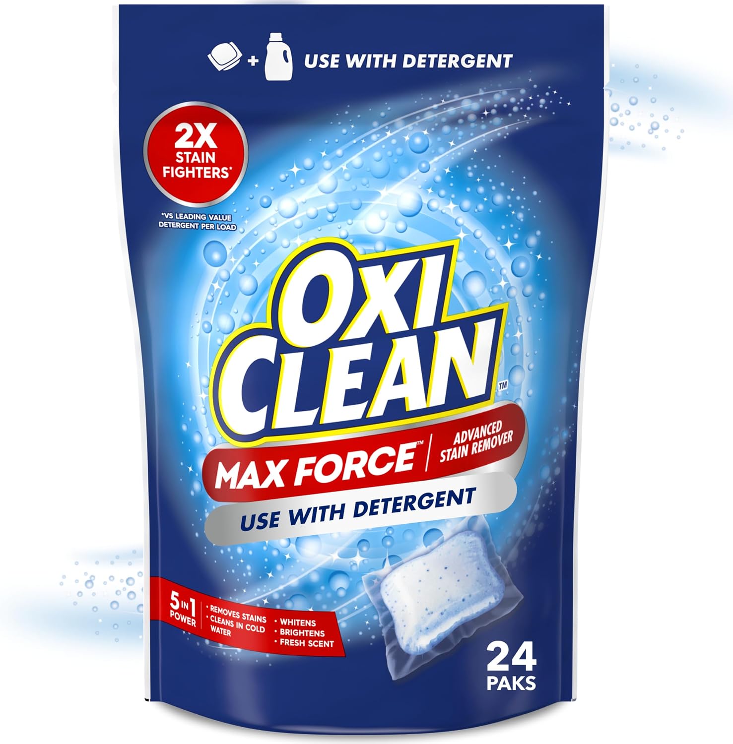 OxiClean Max Force Advanced Stain Remover Power Paks, Color-Safe, Bleach-Free Kids and Baby Essential, Use with Detergent to Remove Messy Stains like Berries, Juice, Mud, Grass, 24 Count - Image 2
