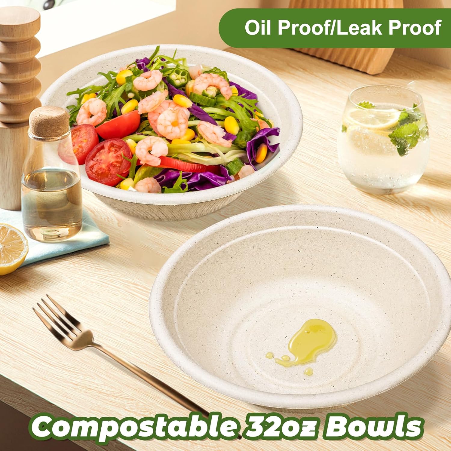 Large Disposable Paper Bowls-32oz for Hot Soup,150 Pack Eco-Friendly, Compostable Bagasse Disposable Heavy Duty Biodegradable Bowls Bulk for Hot Food, Salad, Milk Cereals - Image 3
