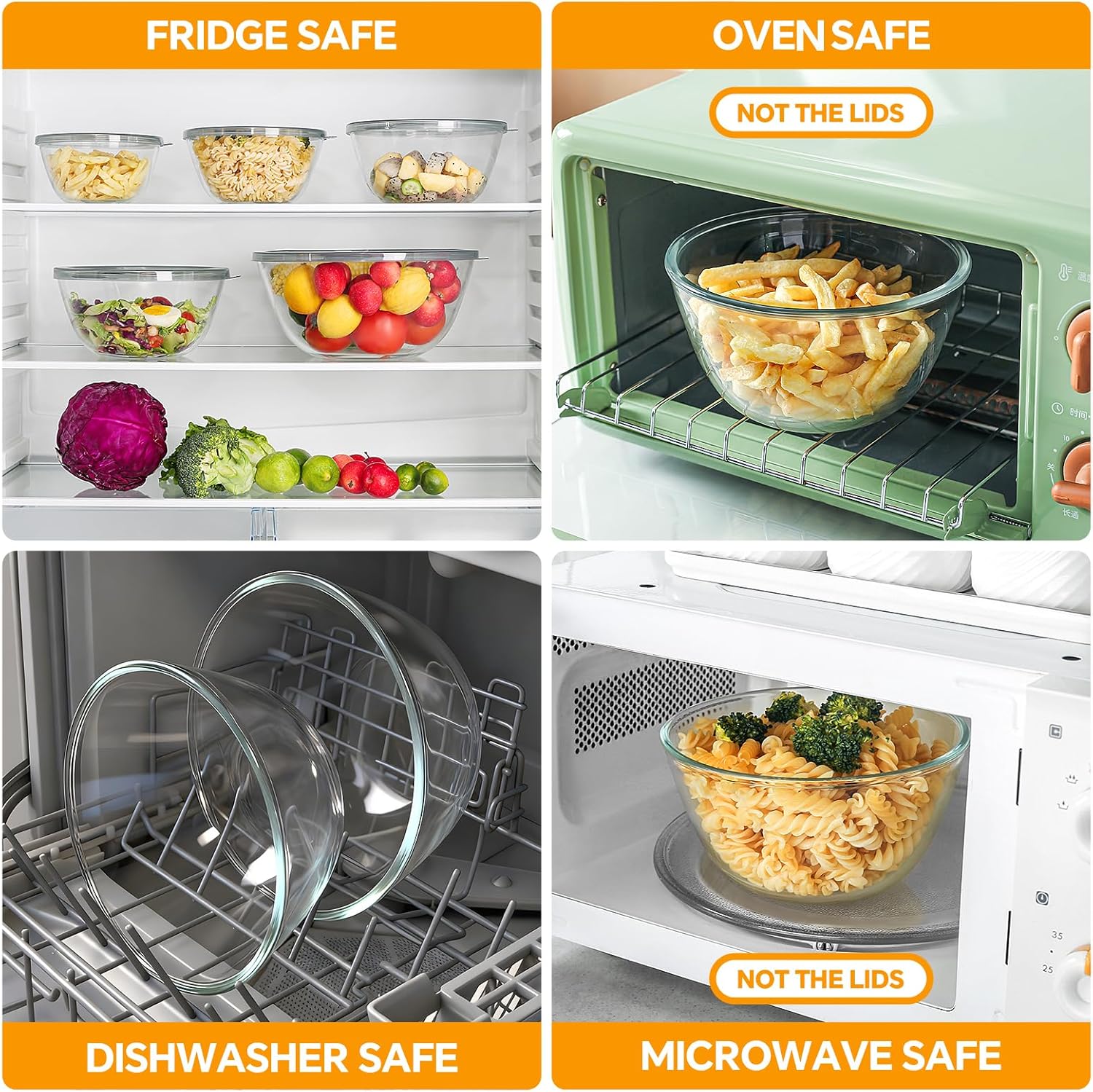 Glass Mixing Bowls with Lids Set of 5(4.78QT,2.2QT,1.7QT,1.1QT,0.85QT),Thick Glass Nesting Bowls for Kitchen Baking,Cooking Prep,Storage,Serving,Large Salad Bowls,Dishwasher Microwave Freezer Safe - Image 5
