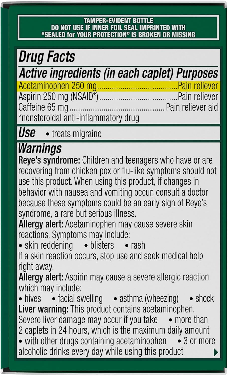Excedrin Migraine Relief Caplets for Migraine Symptoms, Acetaminophen 250mg, Aspirin 250mg, Caffeine 65mg, Pain Reliever, 24 Count - Image 13