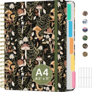Large Spiral Notebook with Dividers & Tabs, 8.5″ x 11″ Hardcover 5 Subject Notebook for Work, 280 Pages, College Ruled, Cute Journal for Women, Perfect for Study & Office Note Taking, Mushroom