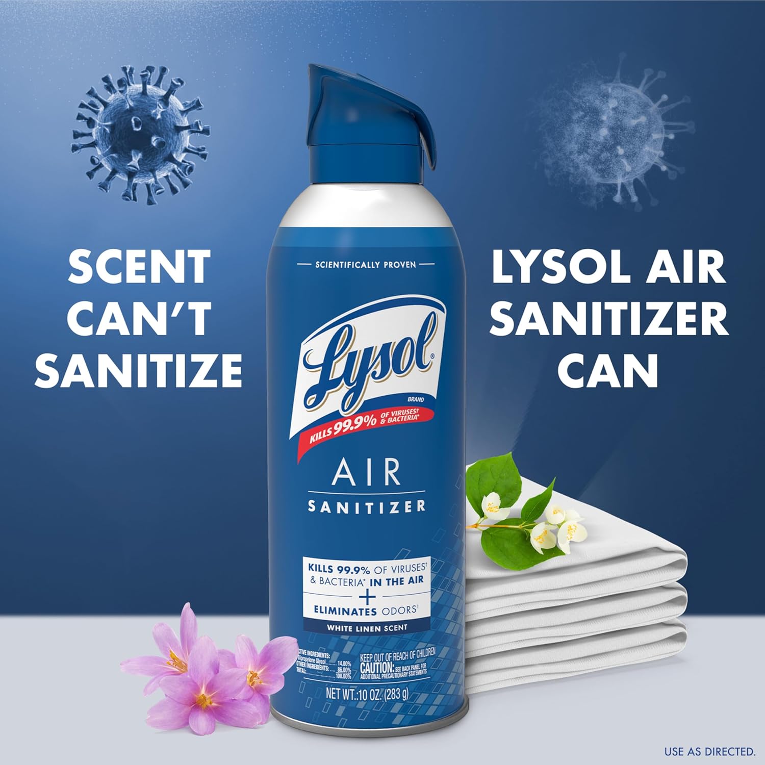 Lysol Air Sanitizer Spray with Bacterial Odor Eliminator for Home & Office, Sanitizing Air Spray, Air Freshener Alternative, White Linen Scent, 10 oz (Pack of 3) - Image 2