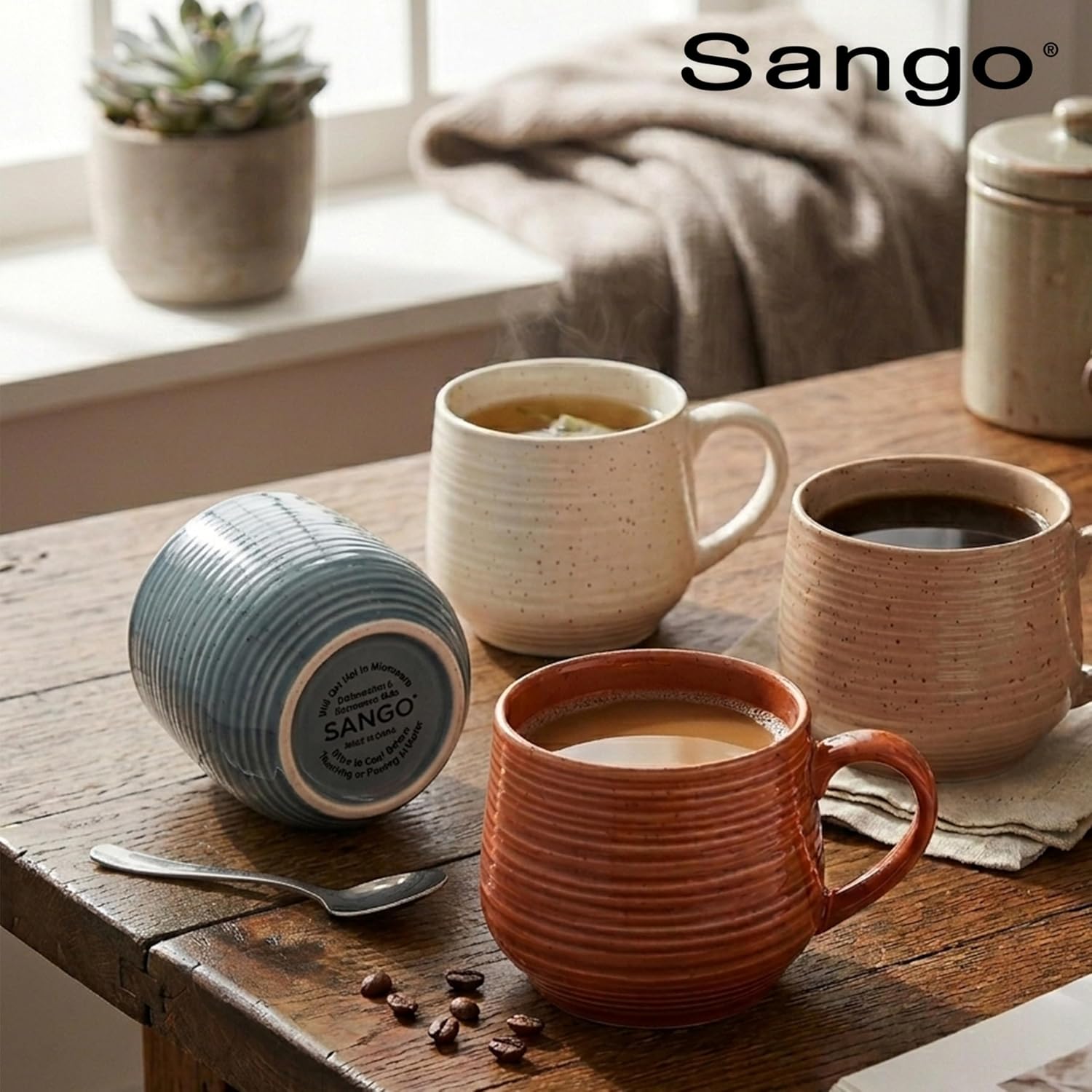 Sango 17.5 oz Stoneware Coffee Mugs Set of 4, Rustic Ceramic Mug with Speckled Reactive Glaze, Large Pottery Drinkware for Coffee or Tea, Dishwasher & Microwave Safe Mugs, Siterra Painter’s Palette - Image 10
