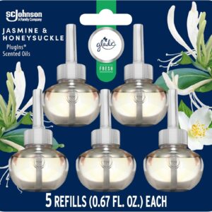 Glade PlugIns Refills Air Freshener, Jasmine & Honeysuckle, Scented and Essential Oils for Home and Bathroom, 0.67 Fl Oz, 5 Count