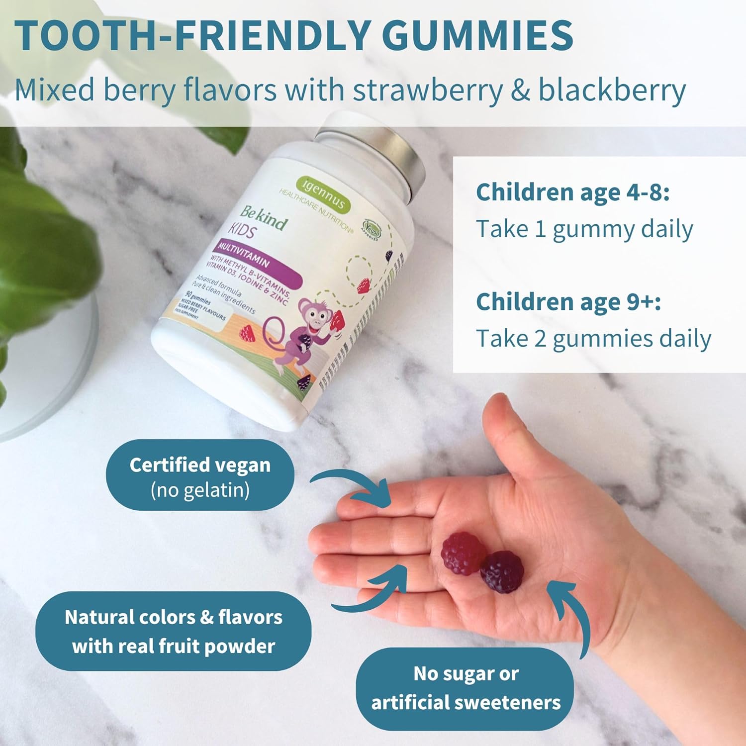 Igennus Methylated Kids Multivitamin Gummies, Age 4+, 90 Gummies | Clean Label & Third Party Tested, No Artificial Sweeteners or Flavors, Sugar Free, Natural Berry Flavor, Non-GMO, Halal - Image 5