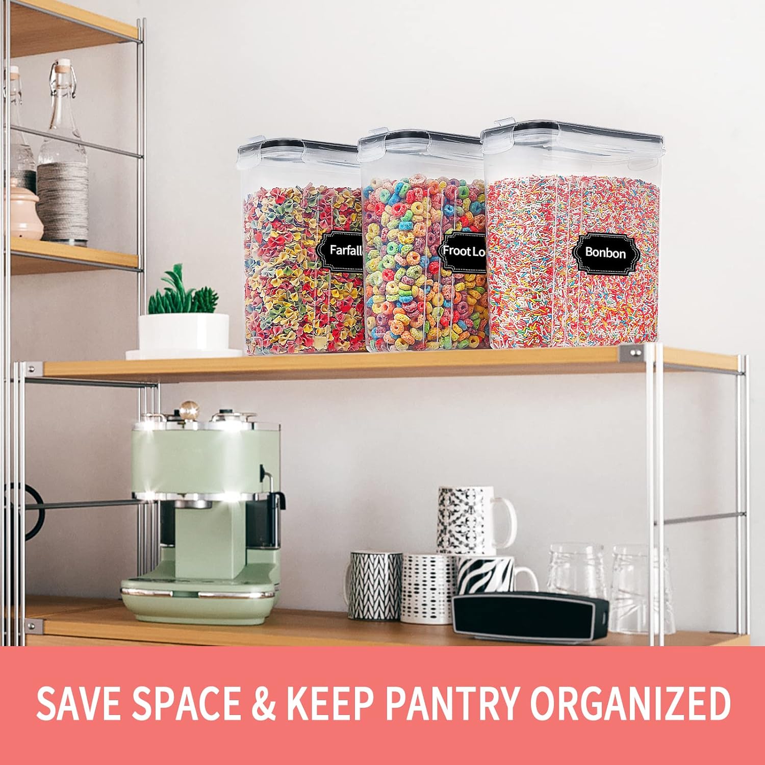 PRAKI Large Dry Food Storage Containers with Lids, 6PCS Airtight Cereal Containers Storage Set, Leak-proof Canister Set for Kitchen Pantry Organization with 20 Labels & Marker (4L Black) - Image 6