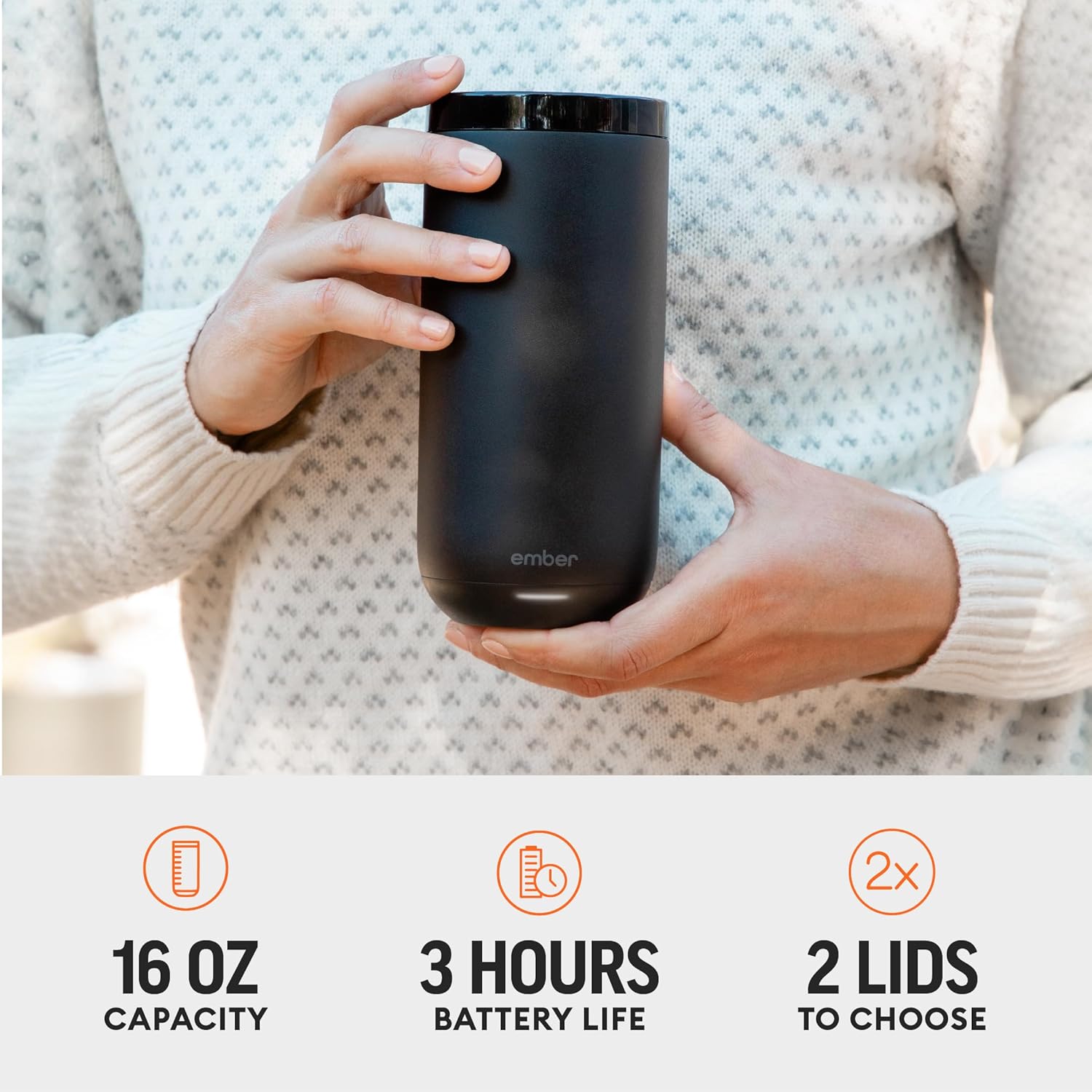 Ember Tumbler, Temperature Control Travel Mug, Stainless Steel, App-Controlled Heated Coffee Mug with 3-Hour Battery Life, Black, 16 Oz - Image 4