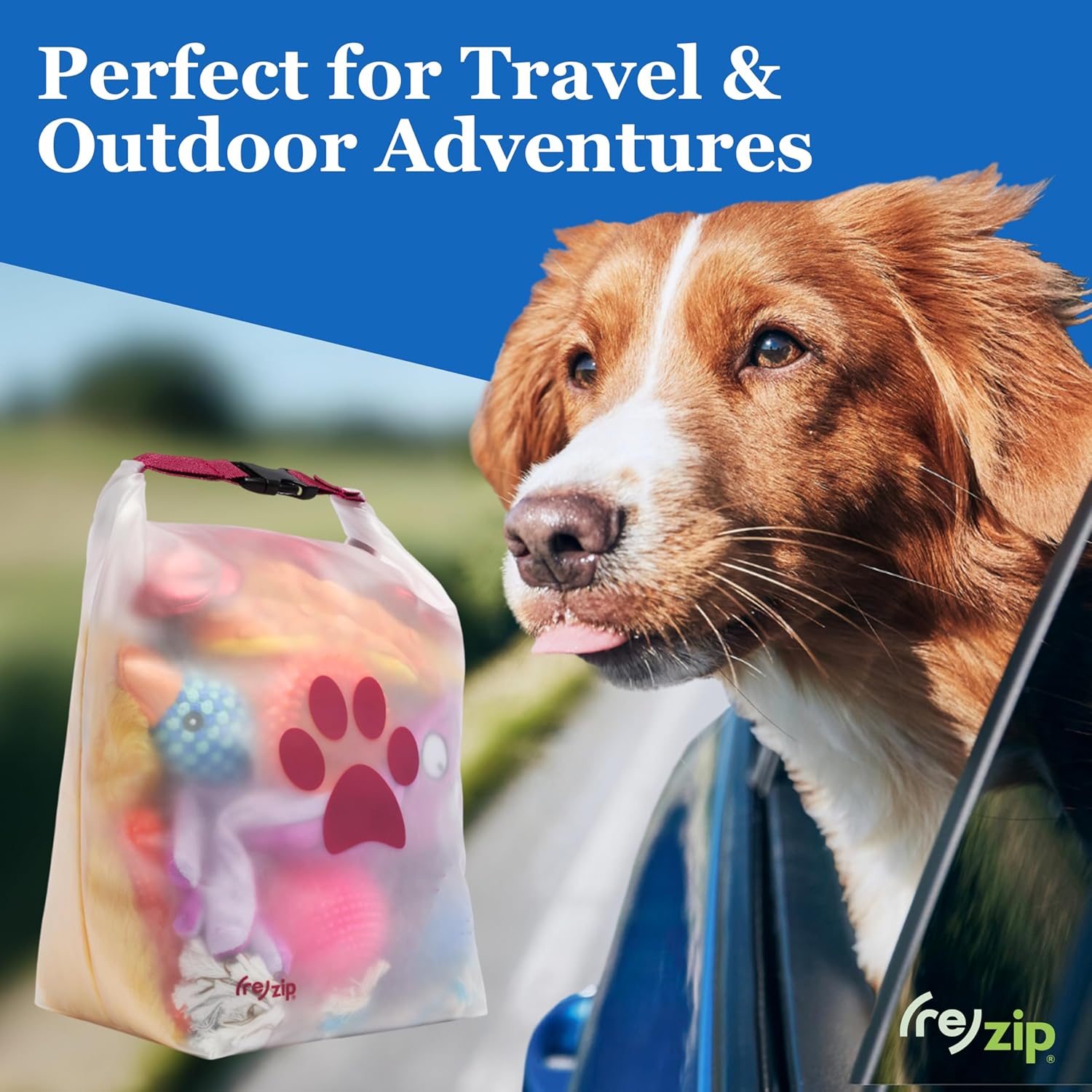 (re)zip Roll Top Pet Food Storage Bag (14-Cup) | BPA-Free, Food Grade, Pet Safe, Travel-Friendly | Keeps Kibble Fresh for Camping, Dog Boarding, Weekend Getaways | Machine Washable | Cobalt Blue - Image 8