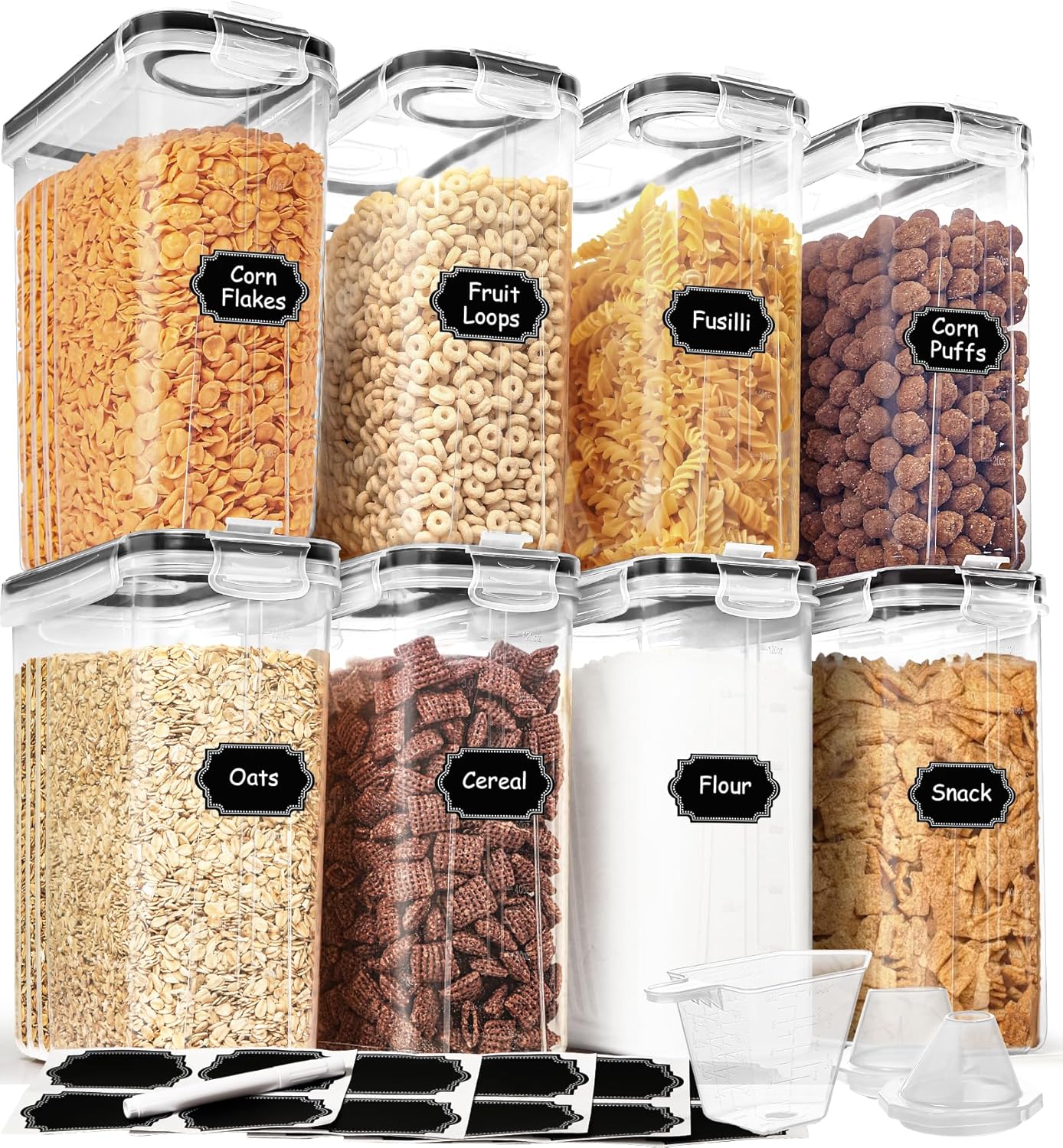 Cereal Containers Storage Set (4L / 135.2oz), 8PCS Airtight Food Storage Containers with Lids, Cereal Dispensers for Kitchen Pantry Organization and Storage with Pour Spout, 20 Labels, Marker - Image 2