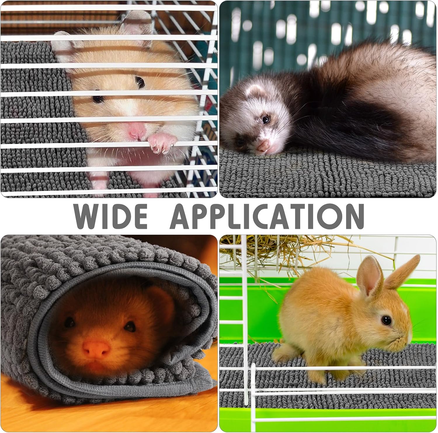Amylove 4 Pcs Guinea Pig Cage Liner 47 x 24 Inch Washable Chenille Pee Pads Pet Dog Cat Bedding Training Mat Reusable for Small Animals Puppy Bunny Hamster Chinchilla - Image 6