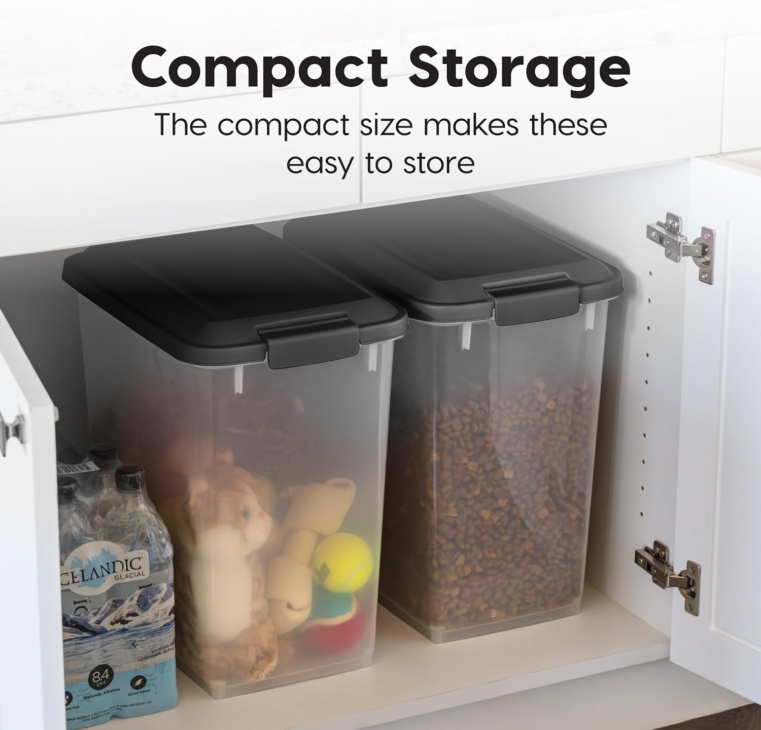 IRIS USA Dog Food Storage Container, 2 Pack, Up to 30 lbs Each, Airtight Seal for Freshness, Wheels for Rolling, Easy One Hand Opening, Made in USA, BPA Free, Clear/Black - Image 5