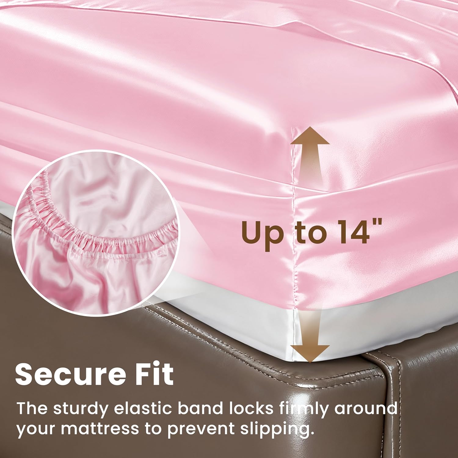 Love's cabin Satin Queen Sheets Set - 4 Piece Pink Silky Bed Sheets Set with Deep Pocket, Luxury Silk Feel Satin Queen Size Sheet Set (1 Flat Sheet, 1 Fitted Sheet, 2 Pillow Cases) - Image 4