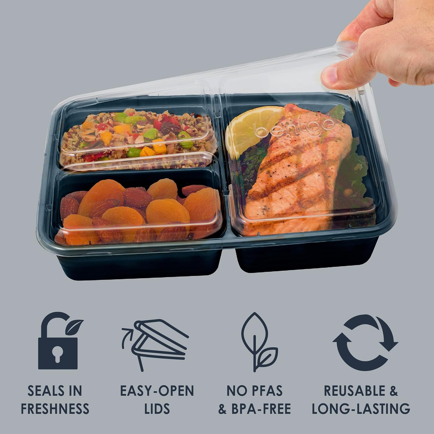 Bentgo Prep - 20-Piece 3-Compartment Reusable Meal Prep Containers with Lids, PFAS & BPA Free Materials, Durable, Microwave, Freezer, & Dishwasher Safe To Go Food Storage (Navy Blue) - Image 5