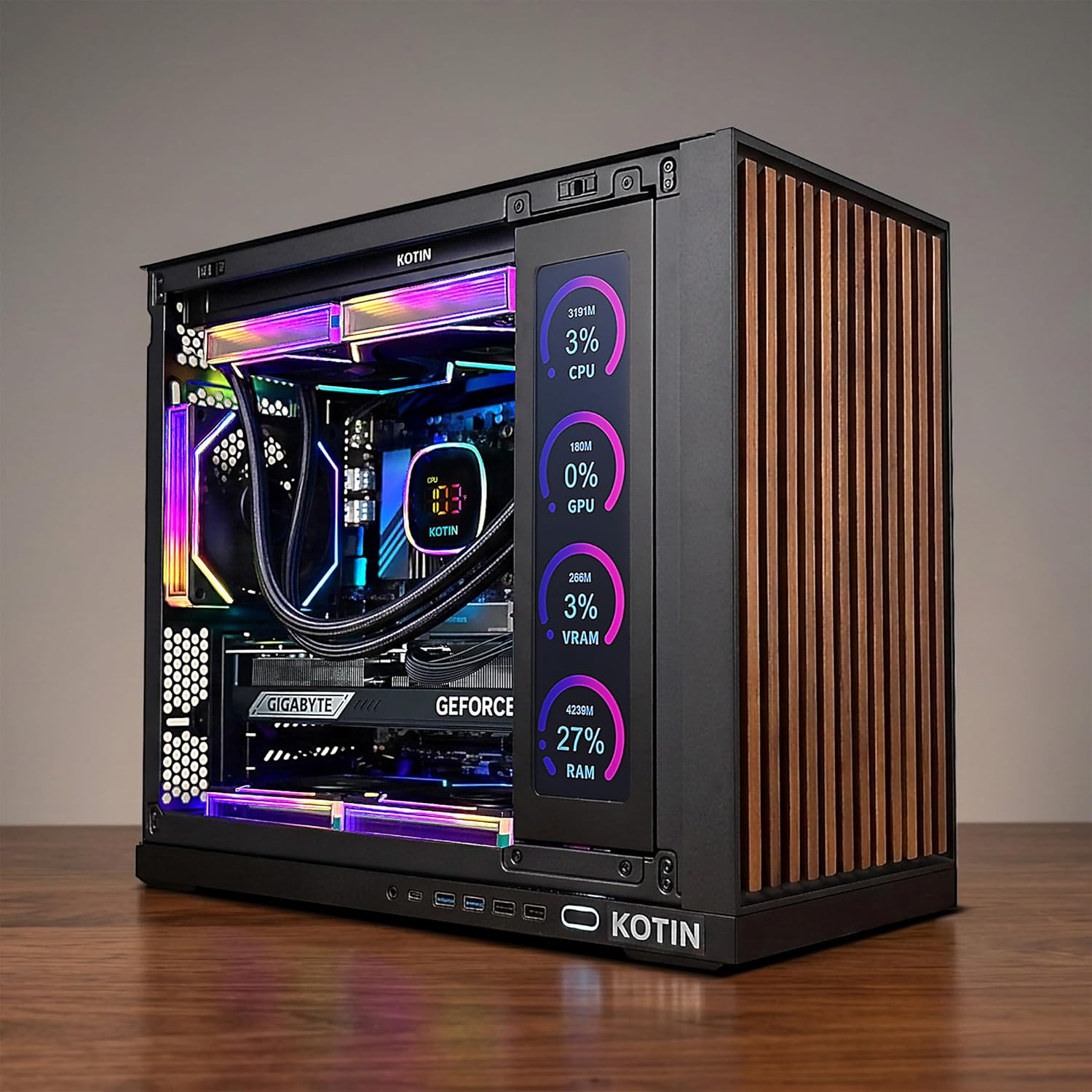 KOTIN G60B Prebuilt Gaming PC, GeForce RTX 5070 12GB GDDR7, AMD Ryzen 7 9700X, 32GB DDR5 6000MHz, 1TB PCIe 4.0 SSD, 360mm Liquid Cooler, 11.3 Inch Smart Display, WiFi 7, ARGB Tower for 4K Gaming - Image 4