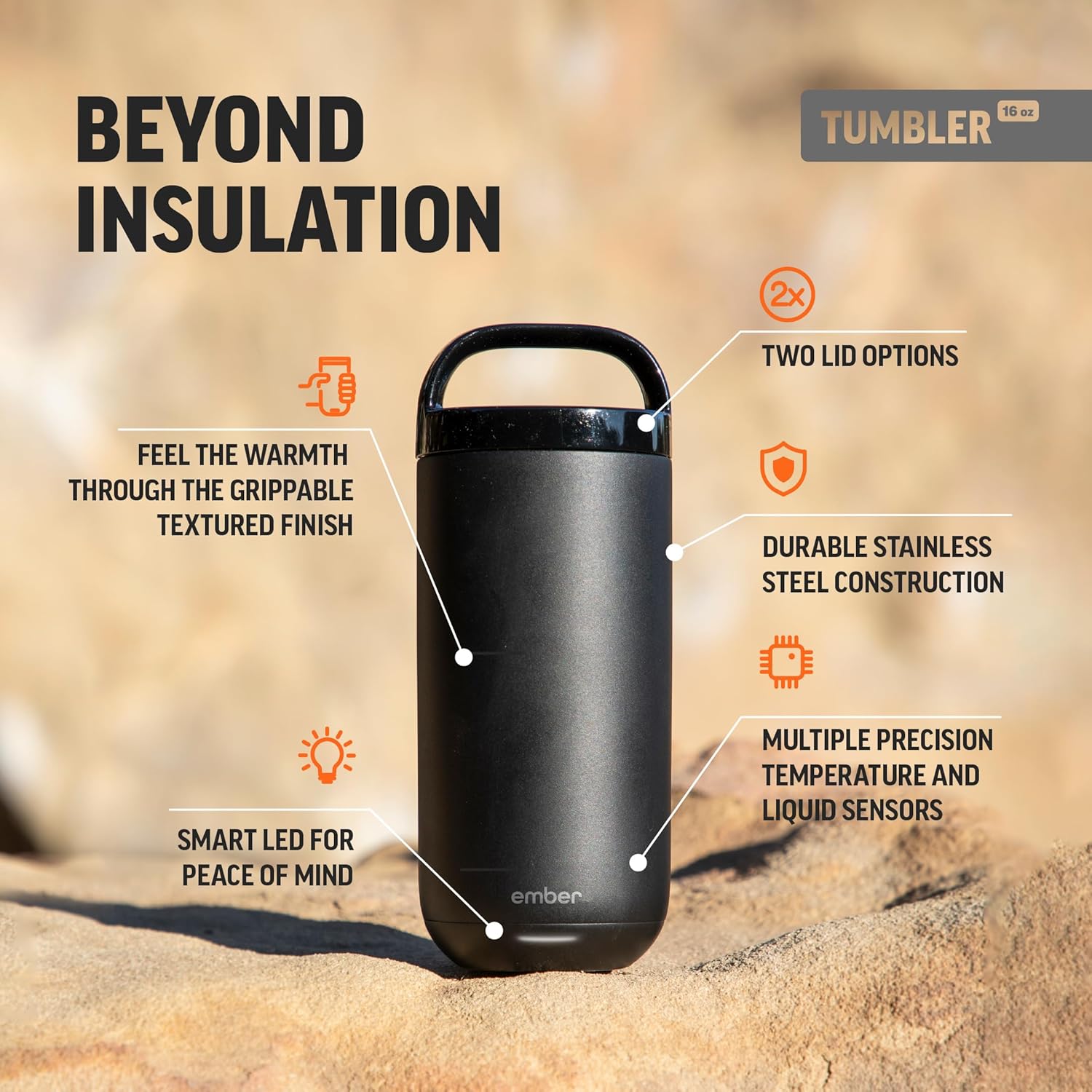 Ember Tumbler, Temperature Control Travel Mug, Stainless Steel, App-Controlled Heated Coffee Mug with 3-Hour Battery Life, Black, 16 Oz - Image 5