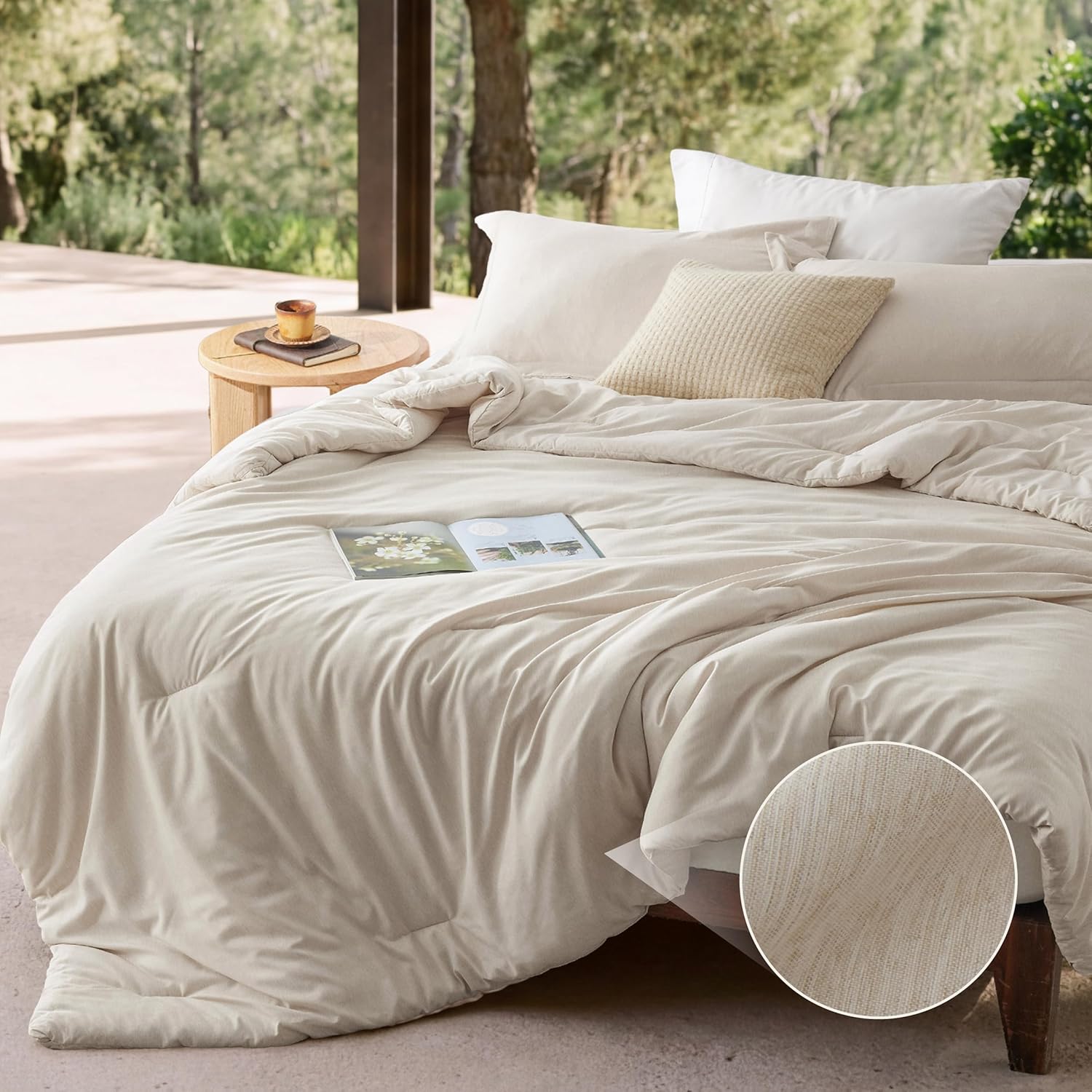Bedsure Queen Comforter Set - Beige Soft Bedding for All Seasons, Cationic Dyed Bed Set, 3 Pieces, 1 Queen Size Comforter (90"x90") and 2 Pillow Shams (20"x26"+2") - Image 2