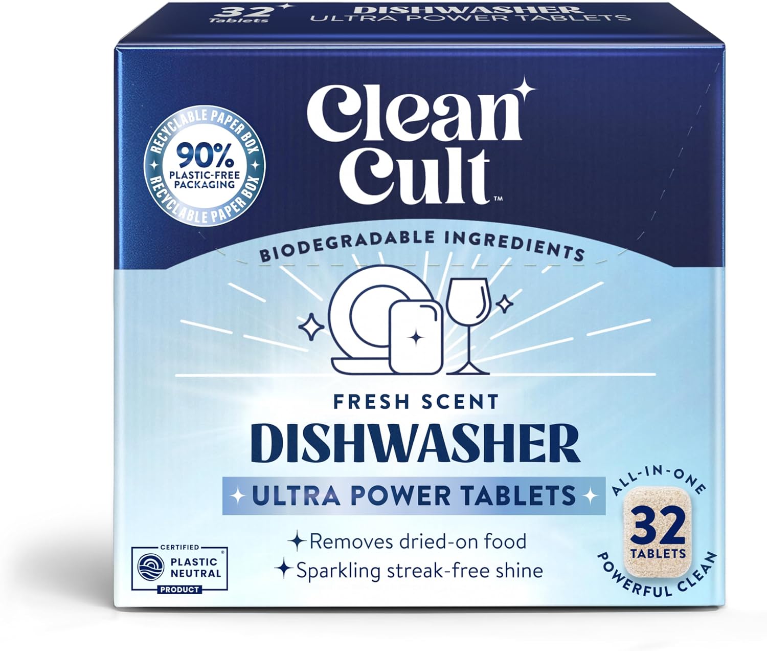 Cleancult Ultra Power Dishwasher Detergent Pods for Sparkling Streak-Free Shine, All-In-One, No Plastic Waste, 32 Count - Image 2