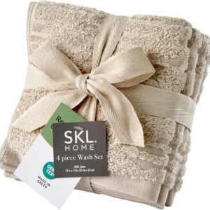 SKL Home CloudSoft Cotton Luxury 4-Piece Washcloth Set, Oatmeal