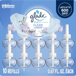 Glade PlugIns Refills Air Freshener, Scented and Essential Oils for Home and Bathroom, Clean Linen, 6.7 Fl Oz, 10 Count