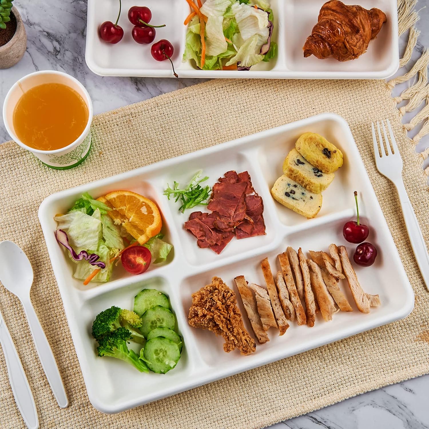 ECOLipak Compostable Disposable 5 Compartment Paper Plates, 12.5inch | Disposable 5 Compartment Paper Plates, Biodegradable Sugarcane Plates, Eco-Friendly School Lunch Trays - Image 7