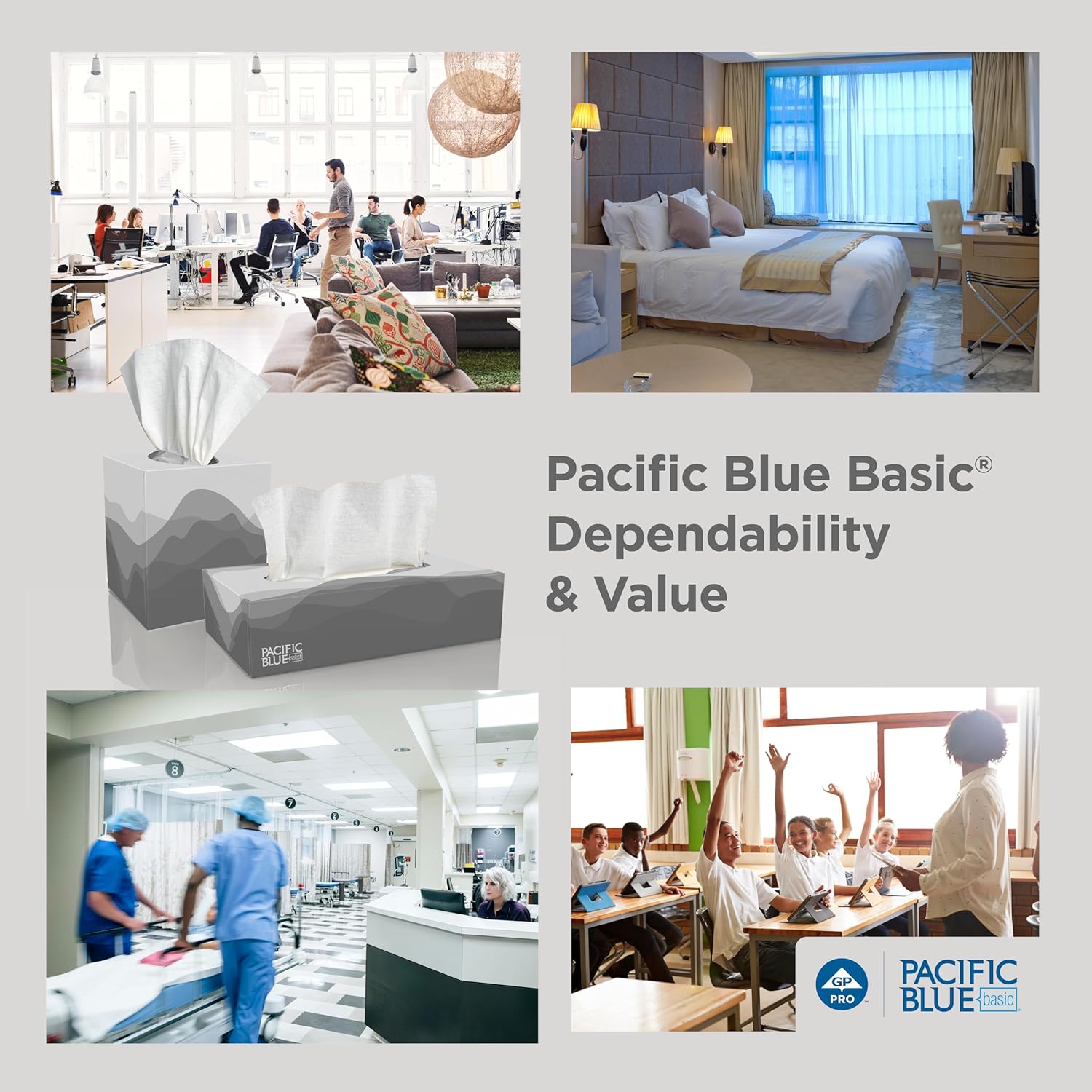 Georgia-Pacific Pacific Blue Basic 2-Ply Facial Tissue (47410), 100 Sheets Per Box, 30 Flat Boxes Per Bulk Case - Image 9