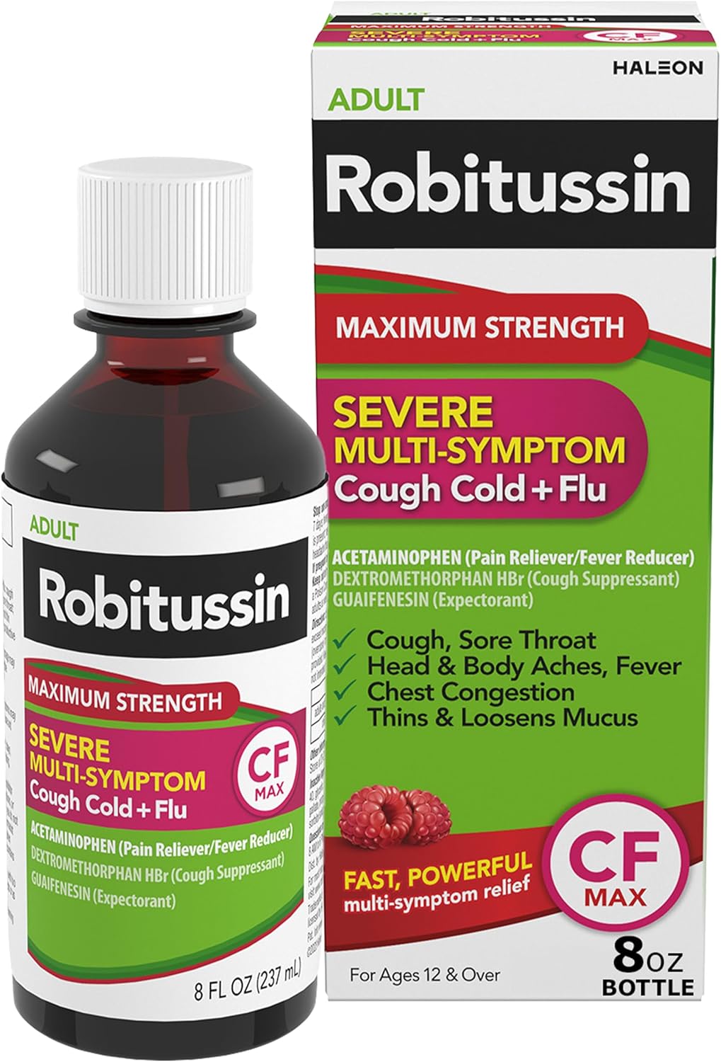 Robitussin Maximum Strength CF Max, Severe Multi-Symptom Daytime and Nighttime Relief from Cough, Cold, and Flu, Adult Formula, 8 fl oz - Image 2