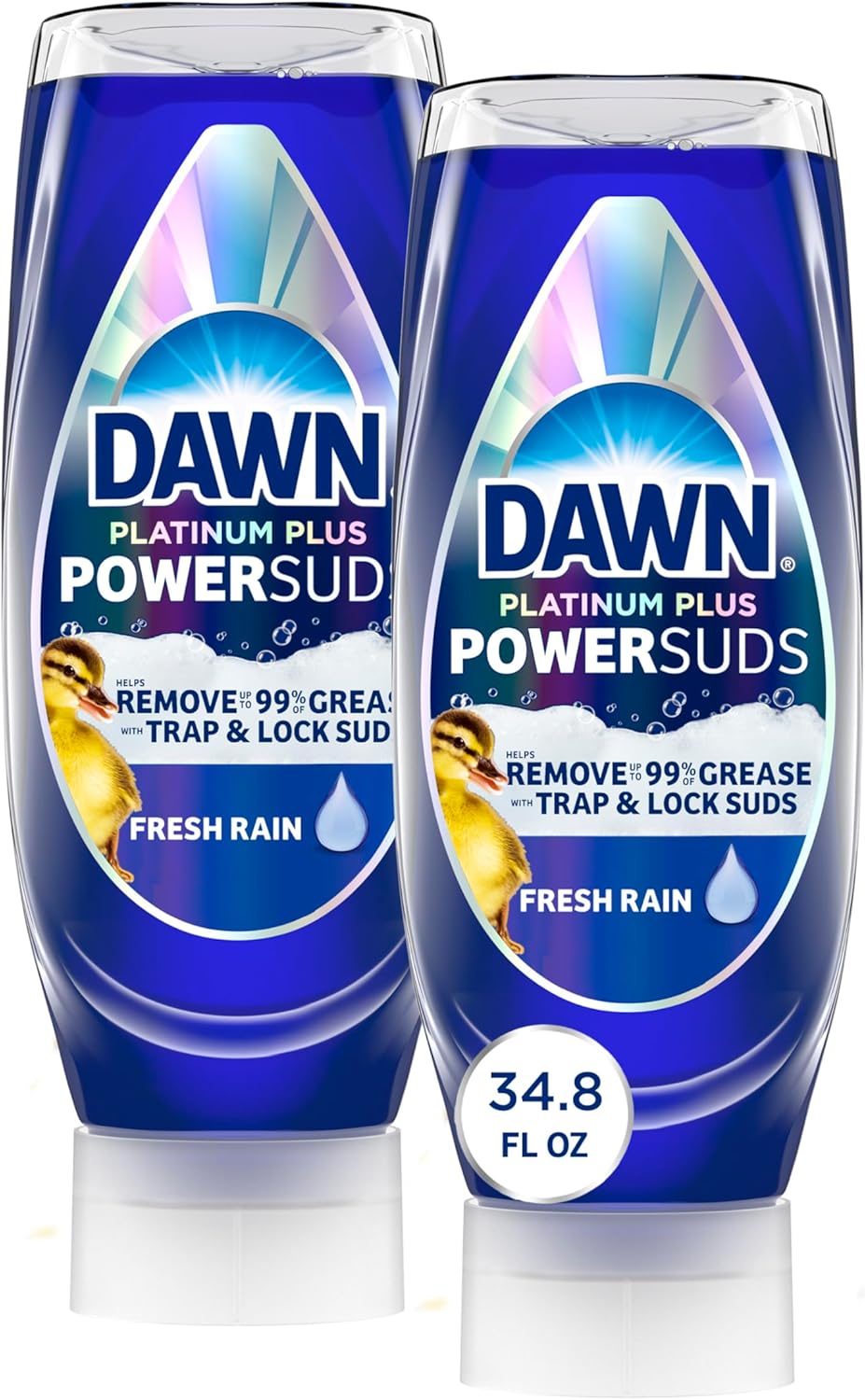 Dawn Platinum Plus PowerSuds EZ-Squeeze Dish Soap Liquid, Dishwashing Liquid, Grease Removal, Upside Down Bottle, Fresh Rain Scent, 2x17.4 Fl Oz Bundle - Image 2