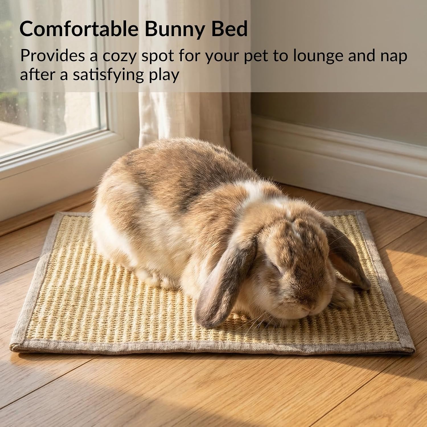 2 PCS, Rabbit Sisal Scratching Mat & Pine Wood Board Set, Indoor Natural Bunny Scratching Pad Toys, Bunny Bed and Bedding, for Claw Grinding & Boredom Relief, for Guinea Pigs, Chinchillas, Hamsters - Image 6