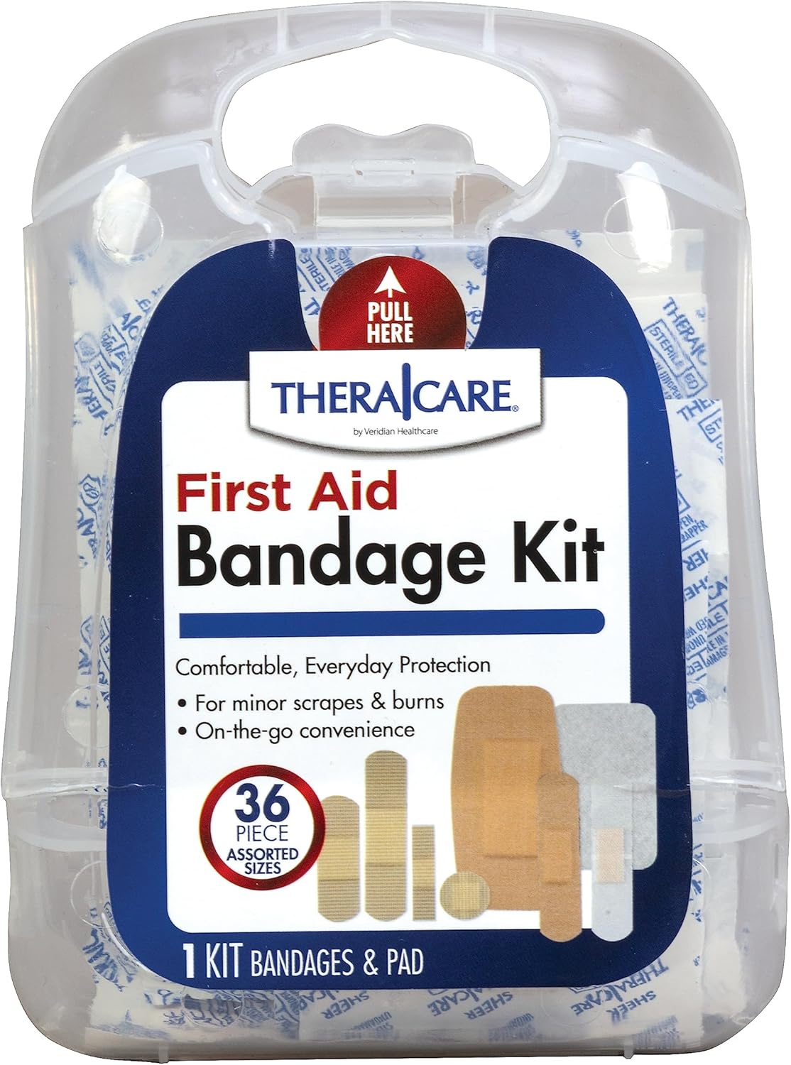 TheraCare First Aid Bandage Kit | Assorted, 36 Count | Sterile Wound Dressing with Non-Stick Pad