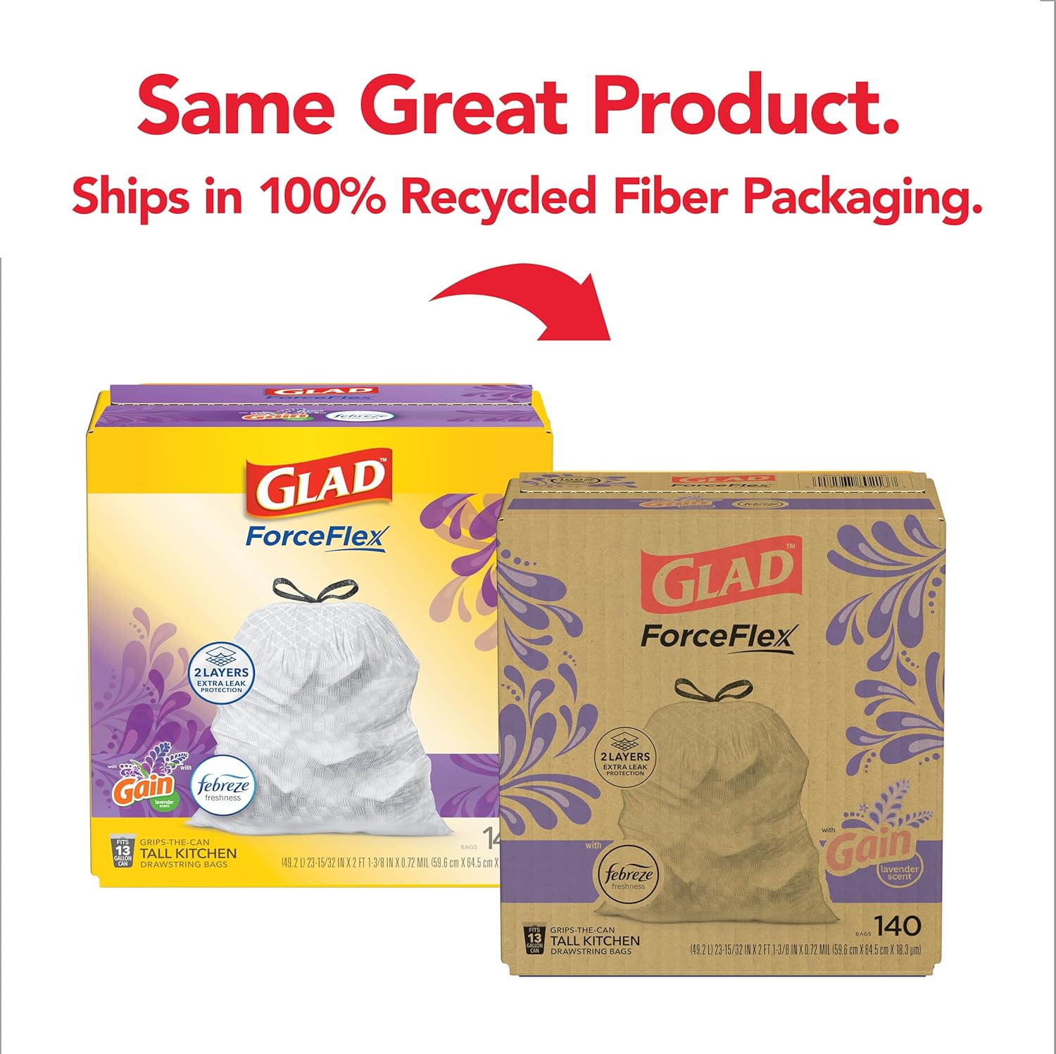 Glad ForceFlex Tall Kitchen Trash Bags, 13 Gallon, Gain Lavender, 140 Count (Package May Vary) - Image 2