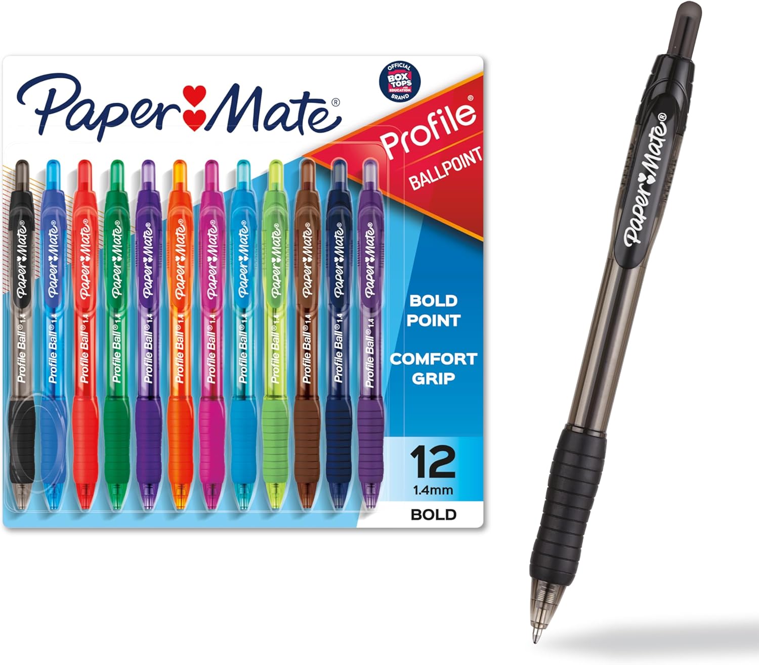 Paper Mate Profile Retractable Ballpoint Pens, Bold Point (1.4mm), Assorted Colors, 12 Count - Back to School, Office, Teacher Supplies - Image 2