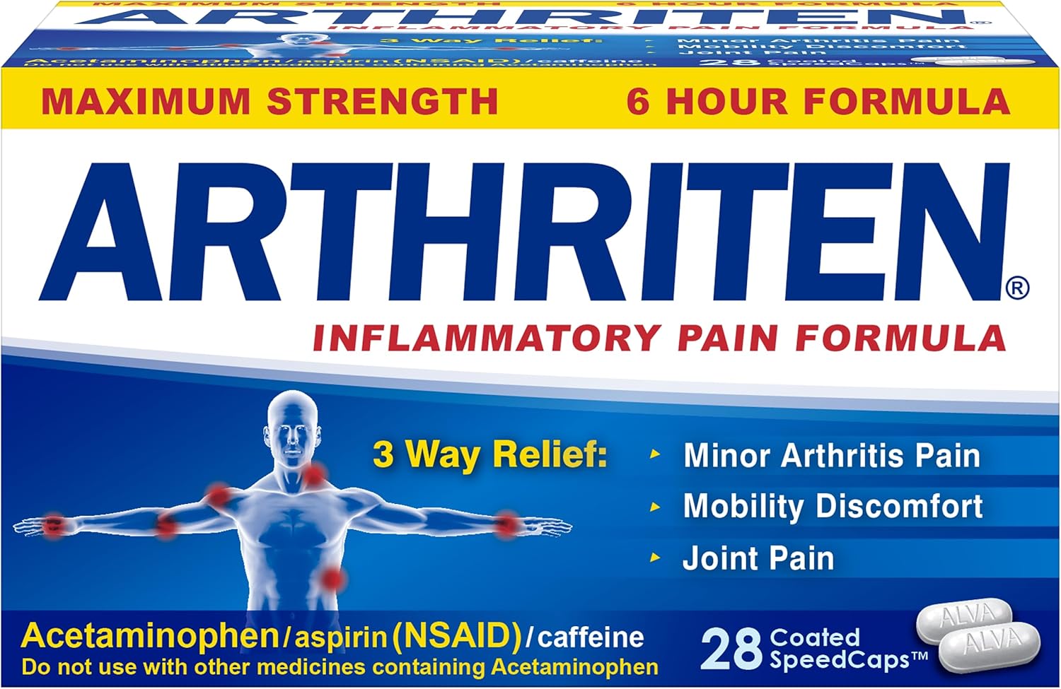 Inflammatory Pain Formula Caplets with 3 Active Ingredients: Aspirin, Acetaminophen & Caffeine, White, 28 Count (Pack of 1) - Image 2