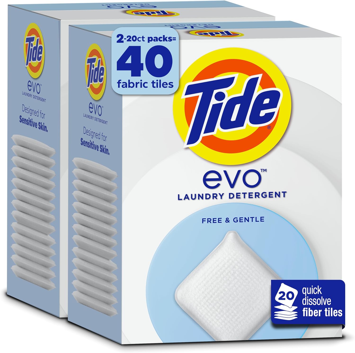 Tide evo Laundry Detergent Free & Gentle Works on 100% of Common Stains Concentrated Travel Detergent HE Compatible and Instant Dissolve Fights Stains Better than Leading Detergent Sheet, 40 Count - Image 2