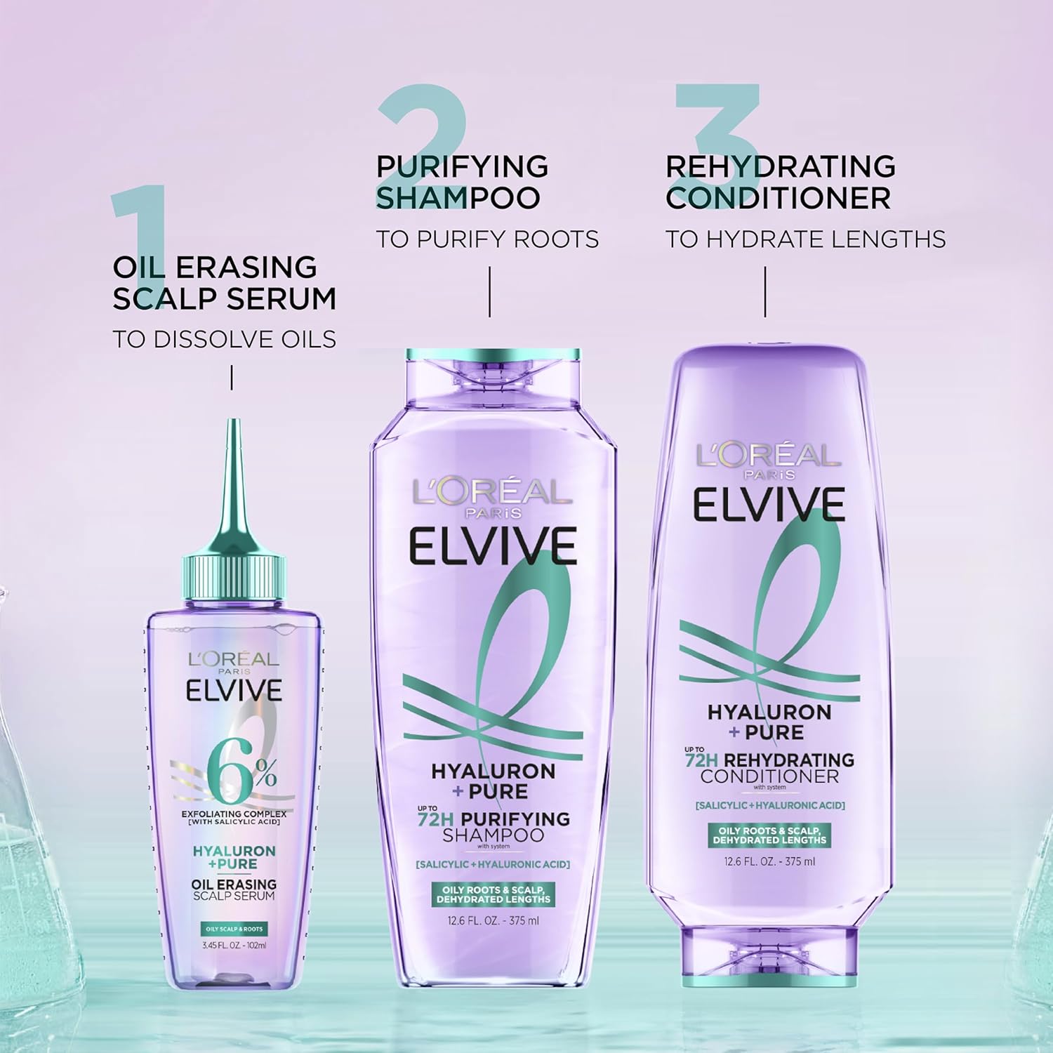L'Oreal Paris Elvive Hyaluron + Pure 72H Purifying Shampoo for Oily Hair, Clarifying Shampoo with Salicylic Acid and Hyaluronic Acid, 28 Fl Oz - Image 8