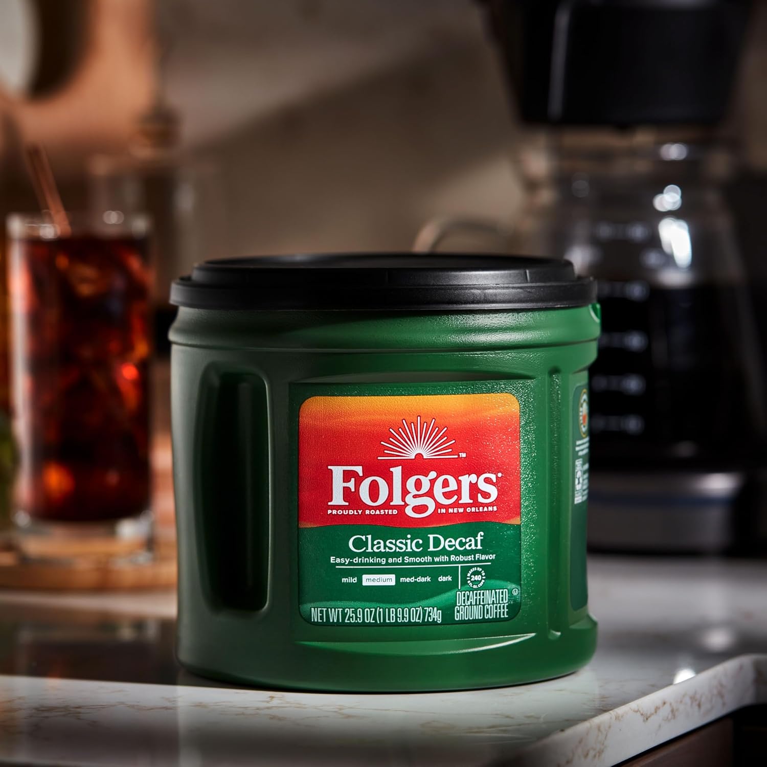 Folgers Classic Decaf Ground Coffee, Medium Roast, 25.9-ounce Canister (Pack of 6) - Image 5