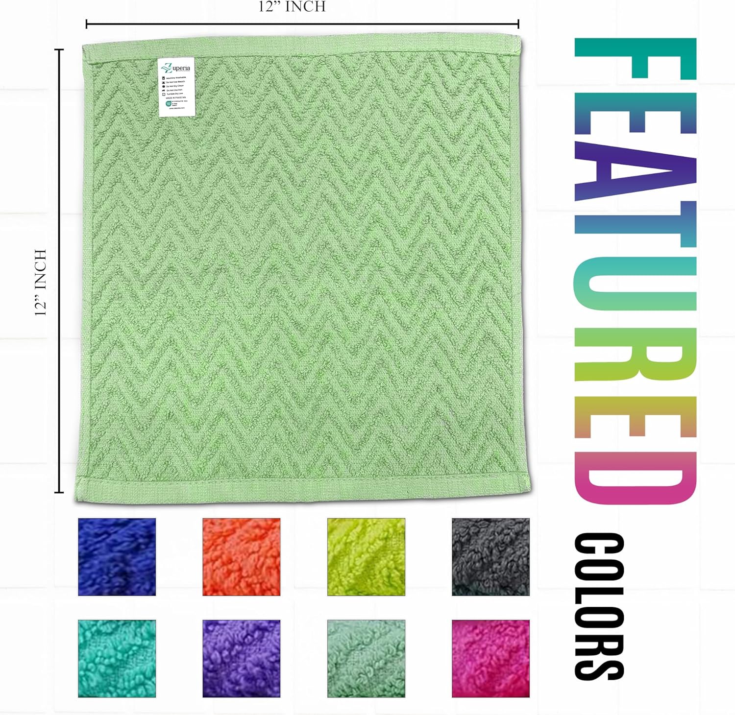 ZUPERIA Zigzag Multicolor Wash Cloths -16 Pack -12" x 12"- Highly Absorbent Soft Washcloths for Face, Gym Towels, Hotel Spa Quality, Reusable & Multipurpose Wash Cloth Towels - Image 5