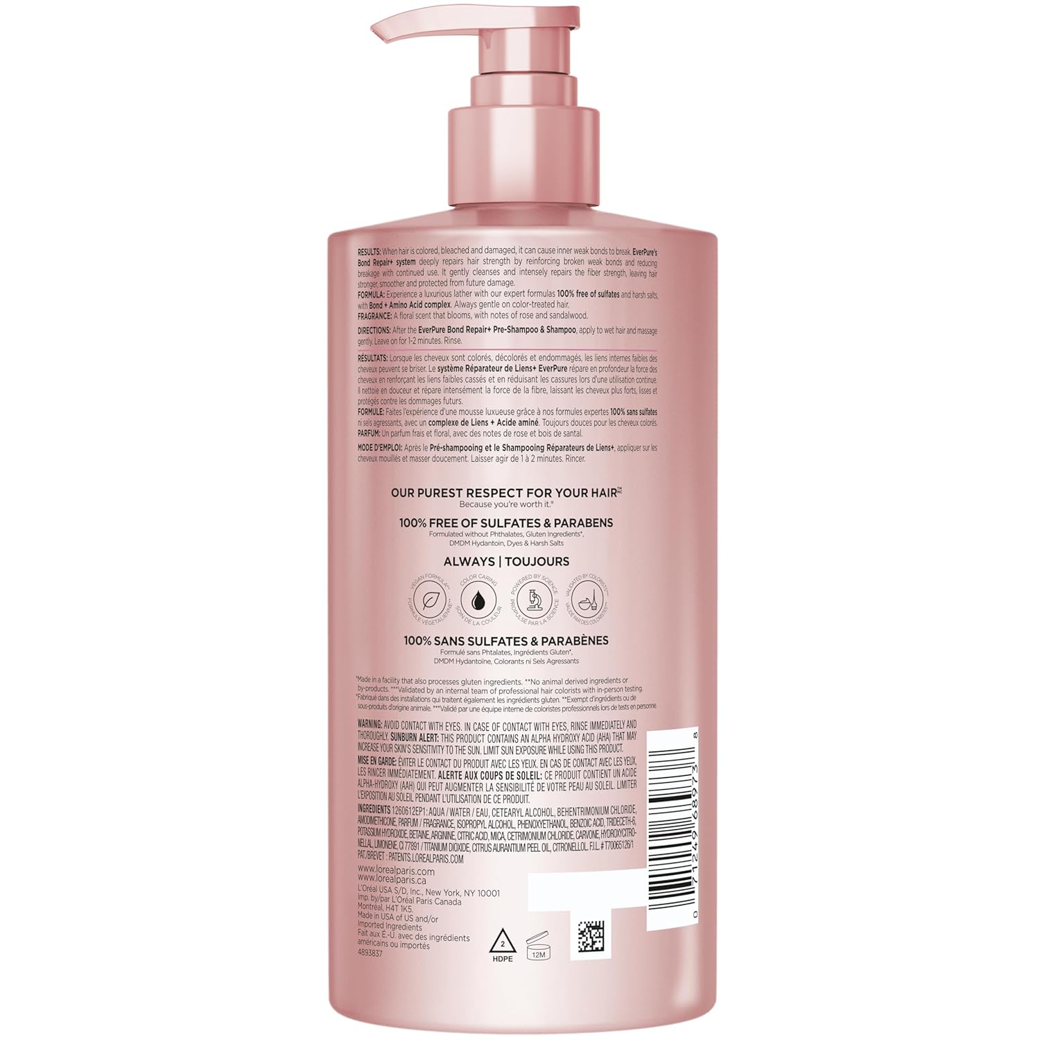 L'Oreal Paris Sulfate Free Bond Repair+ Conditioner, Hair Conditioner with Bond + Amino Acid Complex, Strengthens and Repairs Damaged or Color Treated Hair, EverPure, 23 Fl Oz (Packaging May Vary) - Image 11