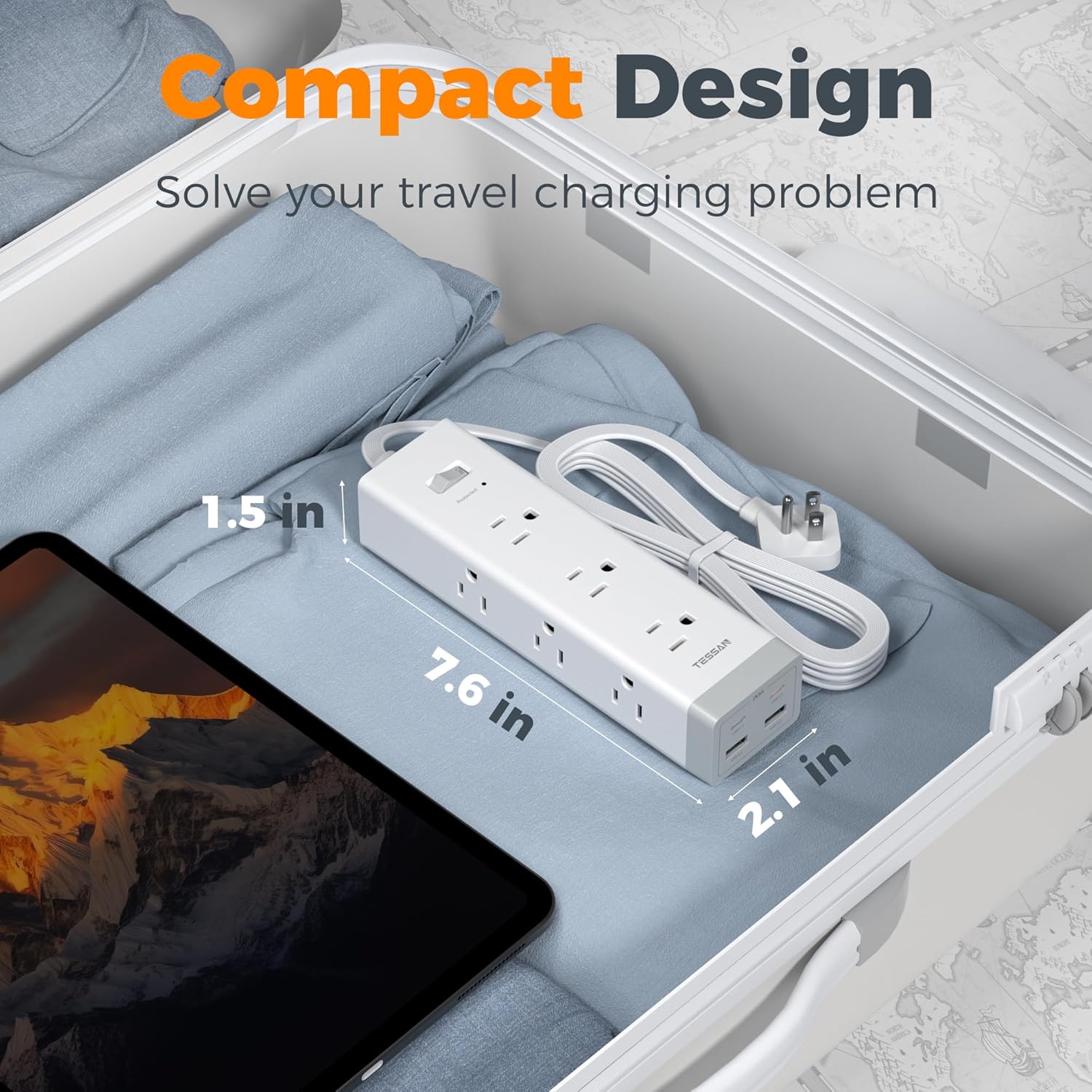 TESSAN Surge Protector Power Strip PD 20W, Ultra Thin Flat Plug 6 FT Extension Cord, 9 Outlets 4 USB(2 USB C), 1050J Protection Multiple Outlets Charging Station for Home, Office, College Dorm Room - Image 8