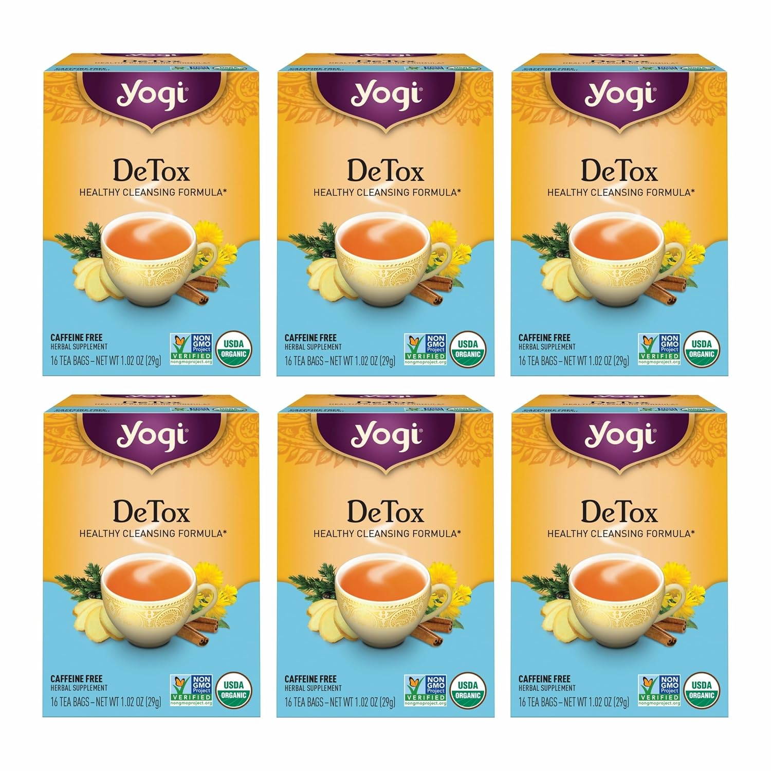 Yogi Tea DeTox Tea - 16 Tea Bags per Pack (6 Packs) - Organic Detox Tea for Digestive & Circulation Support - Includes Burdock, Dandelion, Ginger Root, Black Pepper, Cardamom & Juniper Berry - Image 2