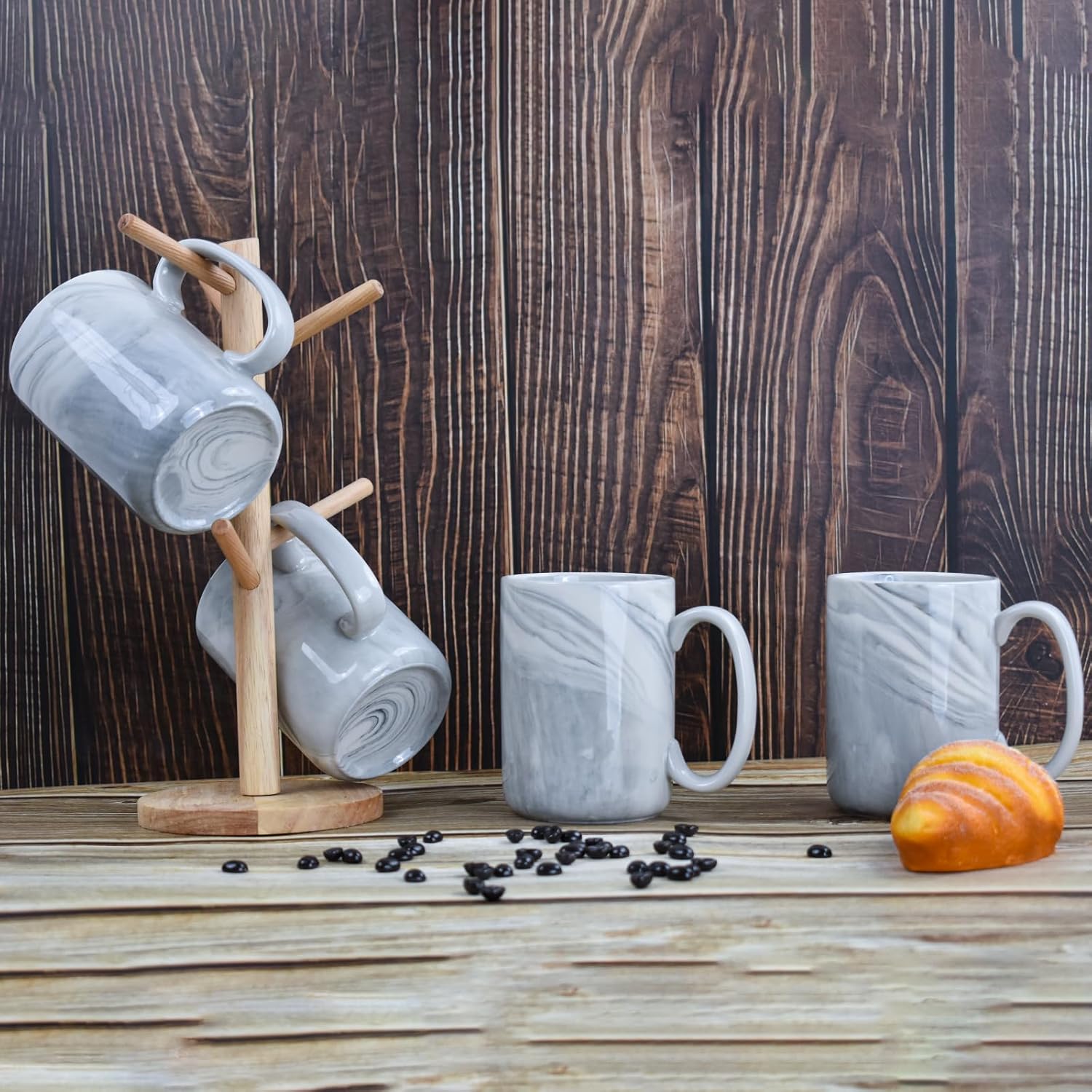 Coffee Mugs Set of 4,16 OZ Large Tea Cups, Grey Marble Ceramic Cup with Big Handle,Bulk Marble Diner Mugs Set for Latte, Beer,Cappuccino,Microwave Dishwasher Safe Cup for Men Women Gift - Image 3
