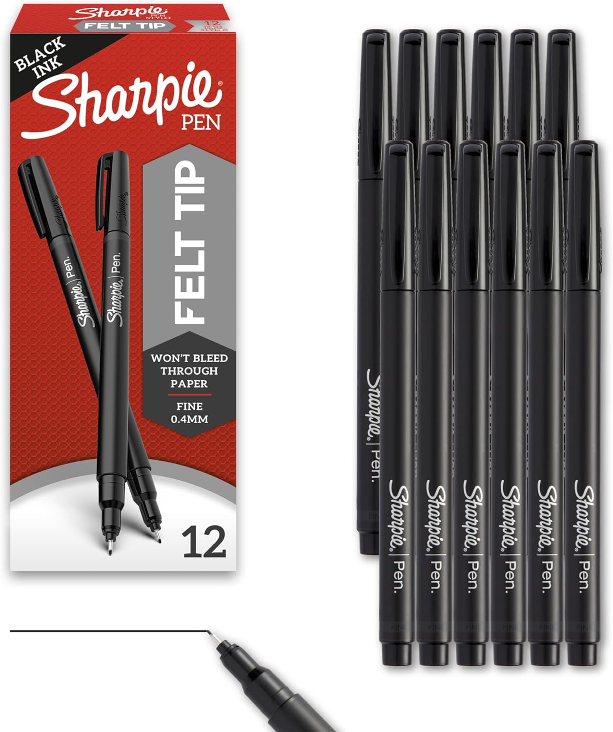 Sharpie Felt Tip Pens, Fine Point (0.4mm), Felt Tip Markers, Black, 12 Count - Journaling, Art, Drawing, Teacher, Back to School - Image 2