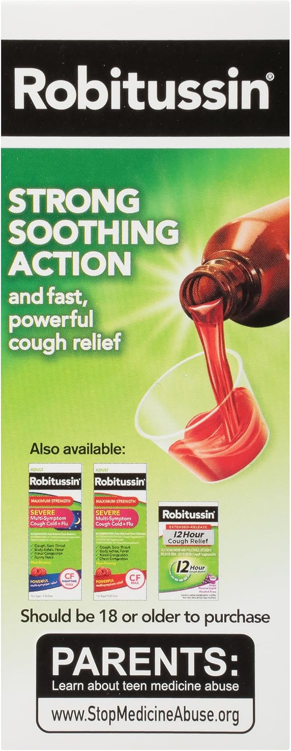 Robitussin Maximum Strength Cough + Chest Congestion DM And Maximum Strength Nighttime Cough DM, Cough Medicine For Adults, Berry Flavor - 4 Fl Oz Bottles (Pack of 2) - Image 14