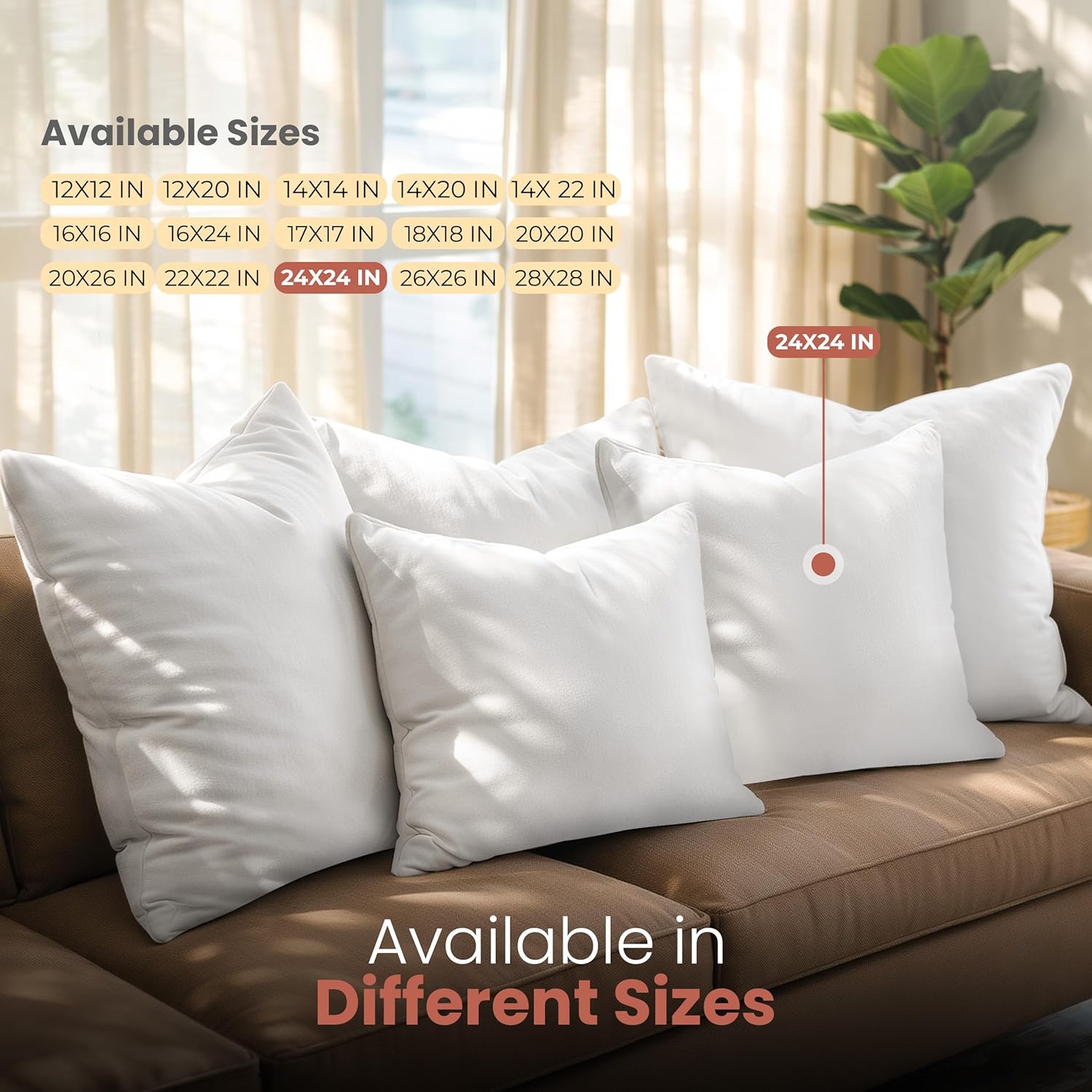 Utopia Bedding 24x24 Pillow Inserts, Set of 2, White – Indoor Decorative Throw Pillows for Bed, Sofa & Couch – Soft, Supportive & Fluffy Cushion Inserts - Image 7