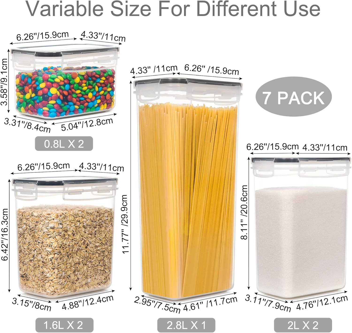 PANTRYSTAR Airtight Food Storage Containers with Lids, 7 PCS BPA Free Kitchen Canisters for Spaghetti, Pasta, Dry Food, Flour and Sugar, Plastic Canisters for Pantry Organization and Storage - Image 3