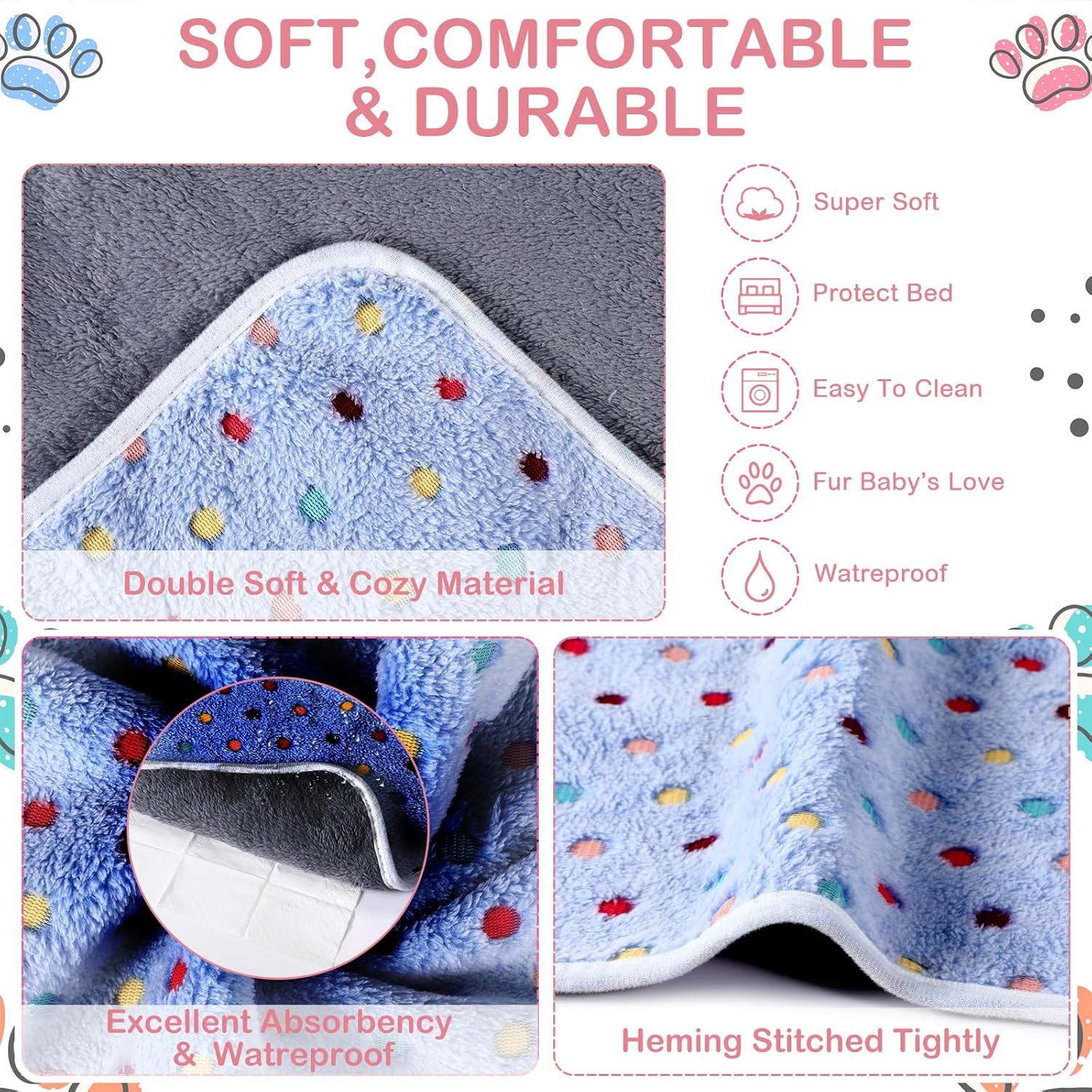 Tudomro 8 Pcs Absorbent Guinea Pig Blankets Washable Small Animal Fleece Bedding Cage Liners Reusable Pet Sleep Mat Pad Cover for Ferret Chinchilla Furniture Protection(Dot,35 x 24 Inch) - Image 4