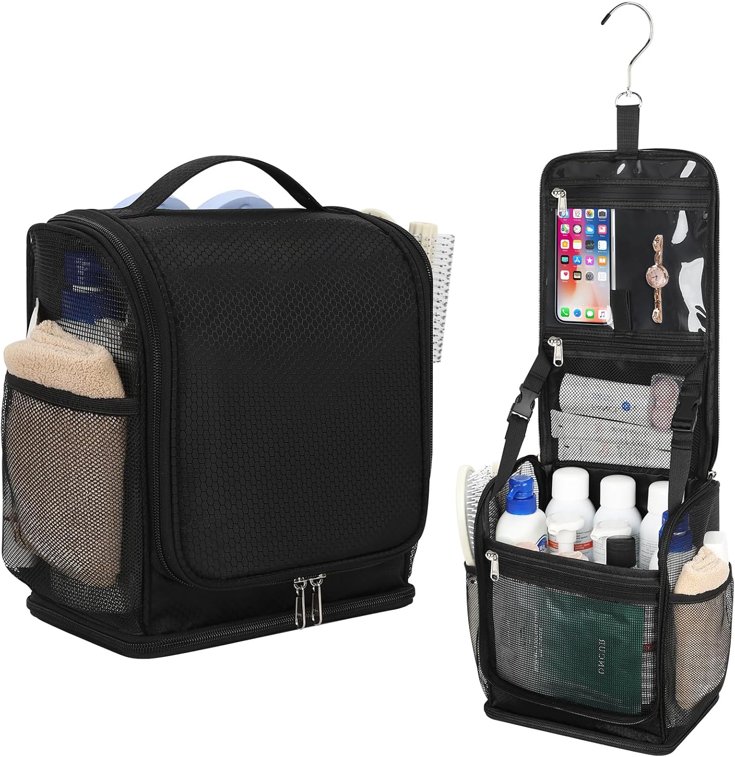 Mesh Shower Caddy Portable, Toiletry Bags for Travel, Hanging Shower Organizer Tote Bag for College Dorm Students Girls Boys, Dry and Wet Separation with Metal Hook - Image 9