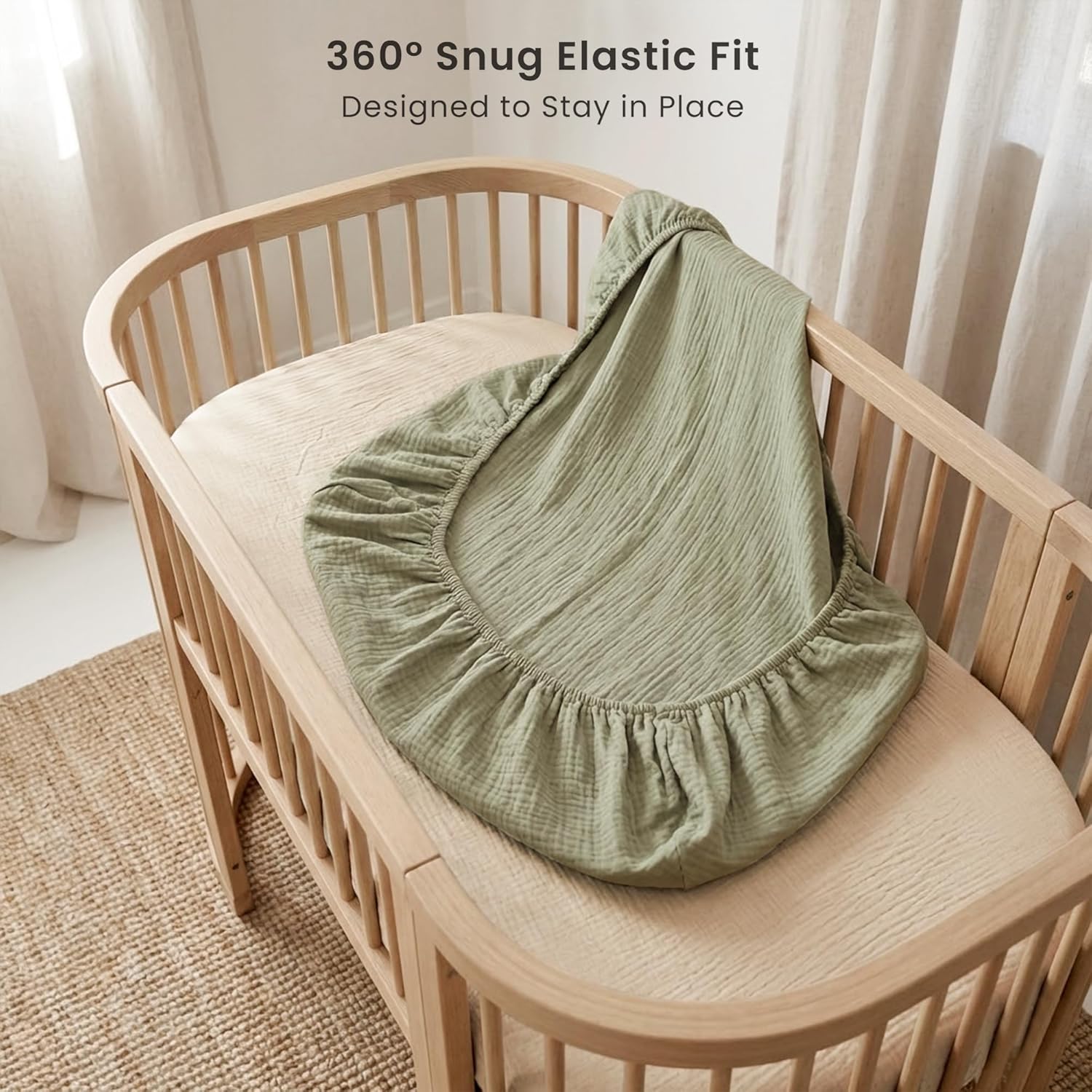 Konssy 2 Pack Muslin Bassinet Sheets for Boys, Girls, 100% Cotton Soft Breathable Fitted Bassinet Mattress Sheet, 33 x 21 inches (Fog Green,Cream) - Image 6